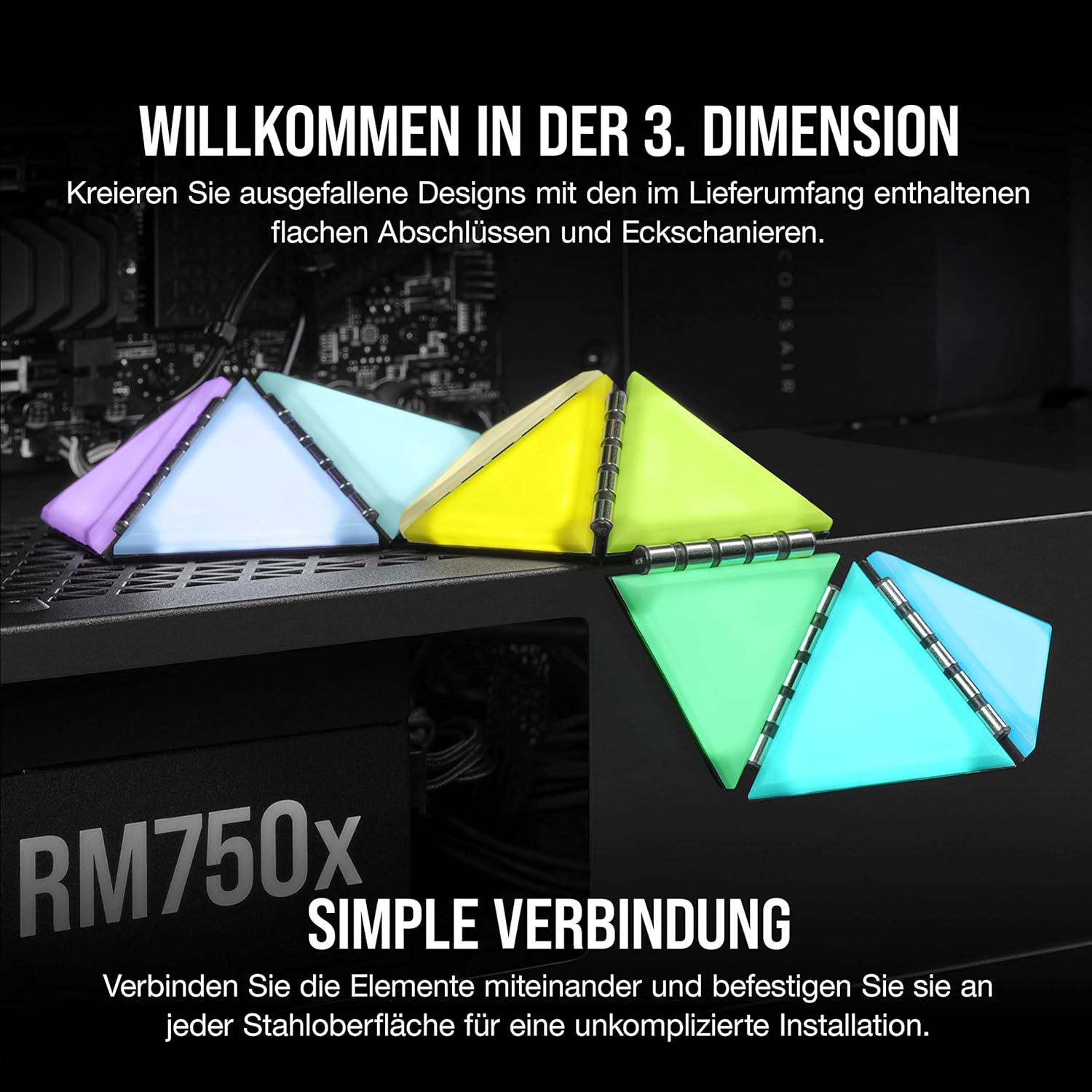 Corsair iCUE LC100 Housing Emphasizing Lighting Elements - Mini Triangles - 9 x Tile Extension Kit (81 RGB LEDs with Light Scattering, 81 RGB LEDs with Light Scattering) CL-9011115-WW Transparent
