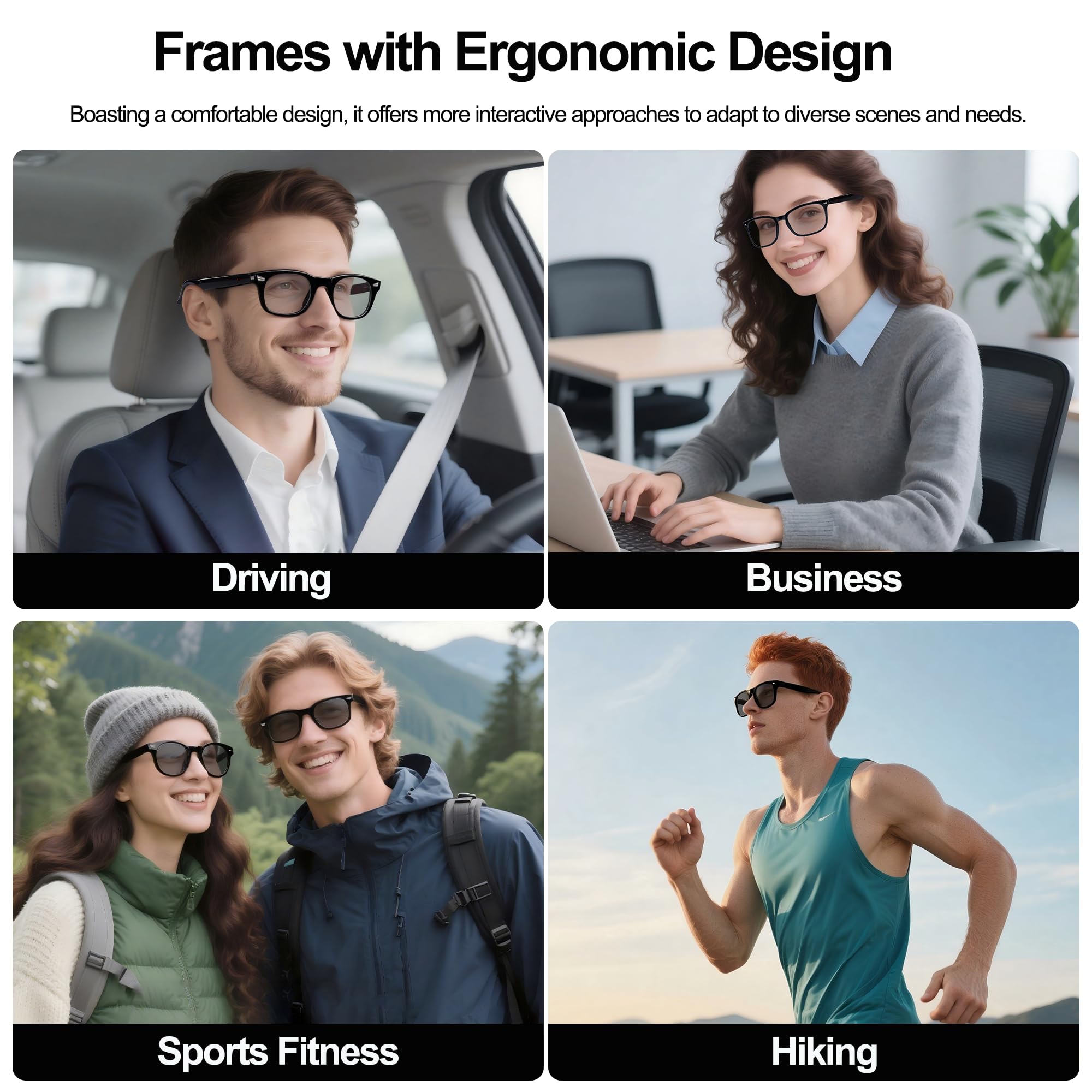 MNVOEQ AI Smart Wireless Bluetooth Translation Glasses for Men/Women with Speakers/Bluetooth&140+ Languages Translation Sports/Travel/Drive/Busniess (C1+AI+Color Change Lenses+Black)