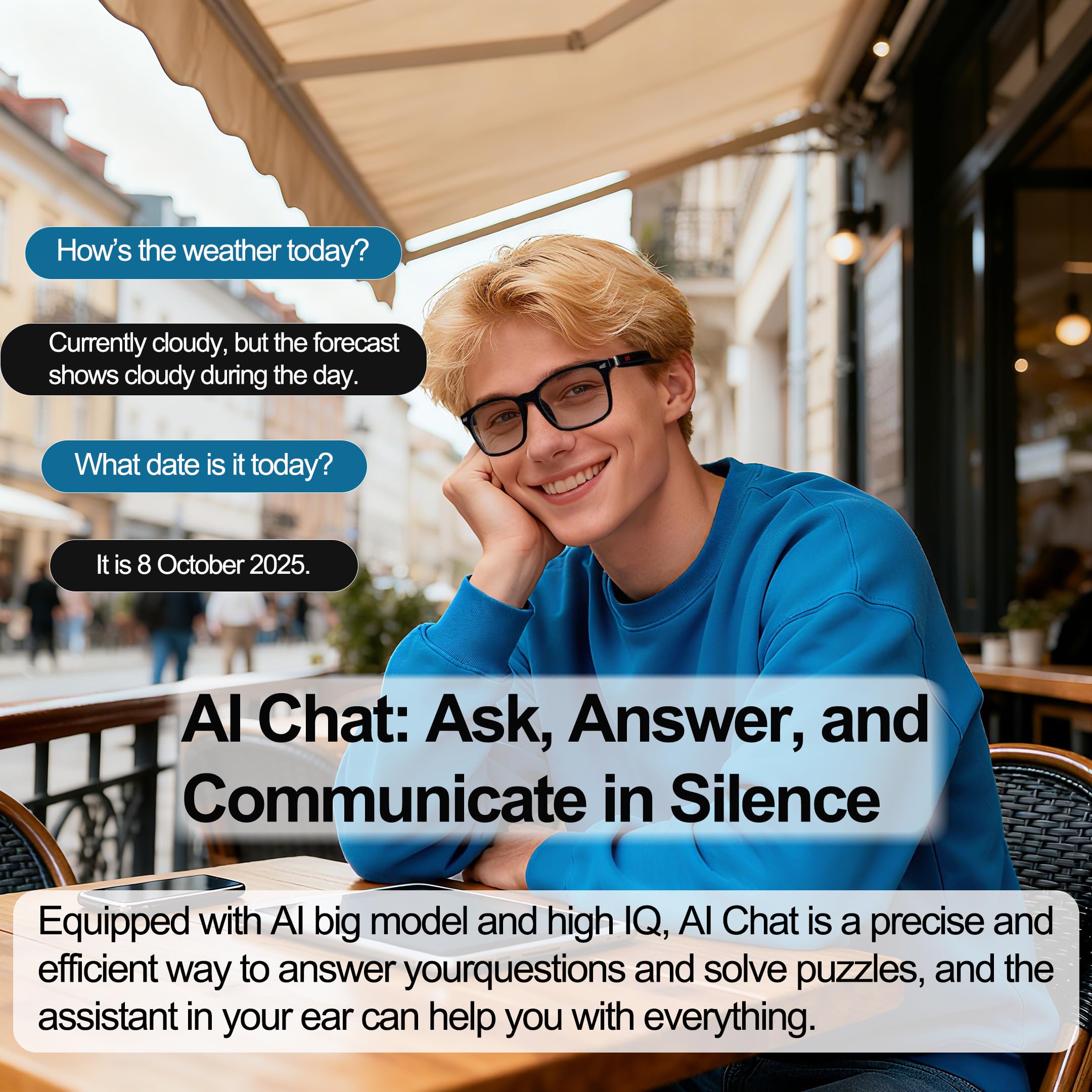 MNVOEQ AI Smart Wireless Bluetooth Translation Glasses for Men/Women with Speakers/Bluetooth&140+ Languages Translation Sports/Travel/Drive/Busniess (C1+AI+Color Change Lenses+Black)