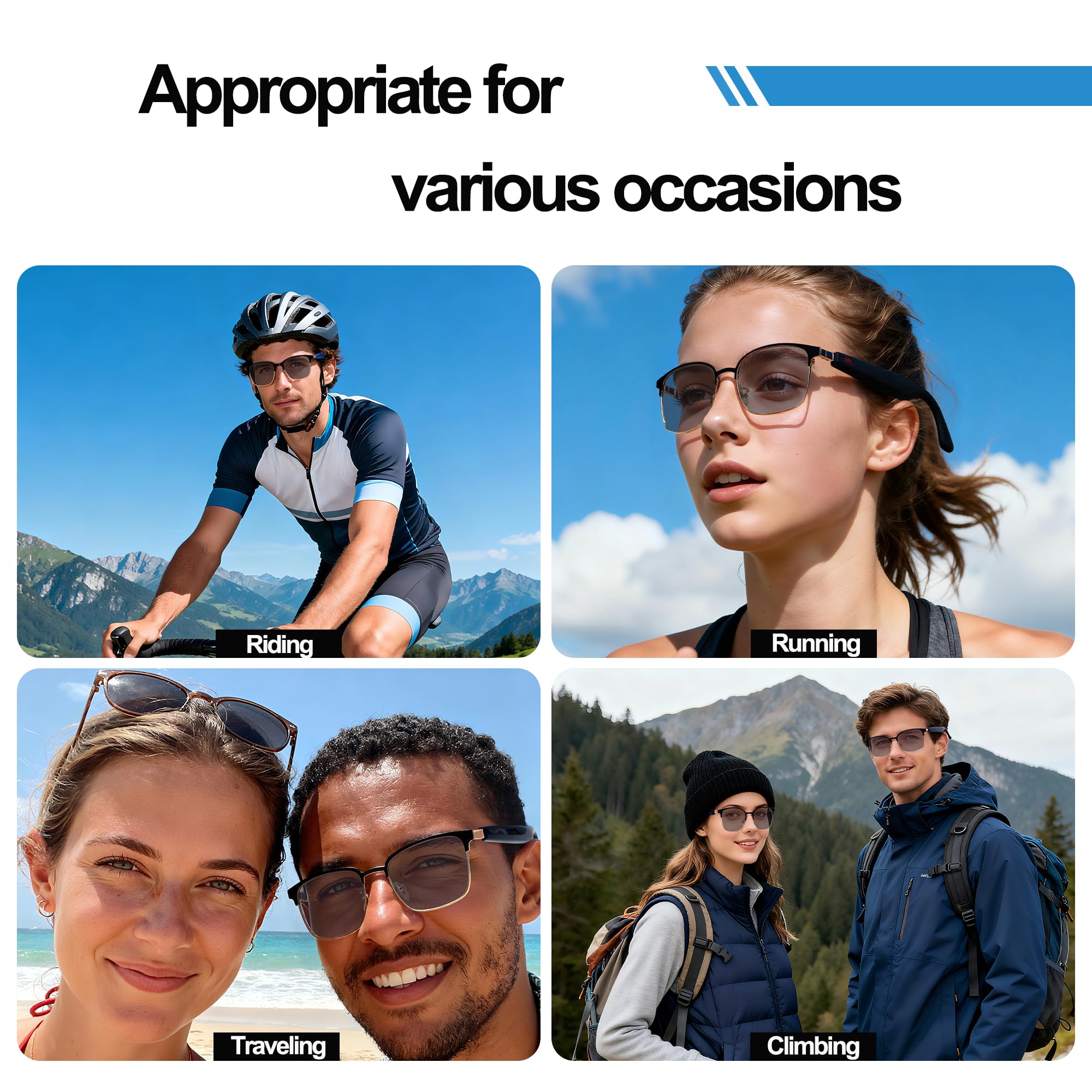 MNVOEQ AI Smart Wireless Bluetooth Translation Glasses for Men/Women with Speakers/Bluetooth&140+ Languages Translation Sports/Travel/Drive/Busniess (C1+AI+Color Change Lenses+Black)