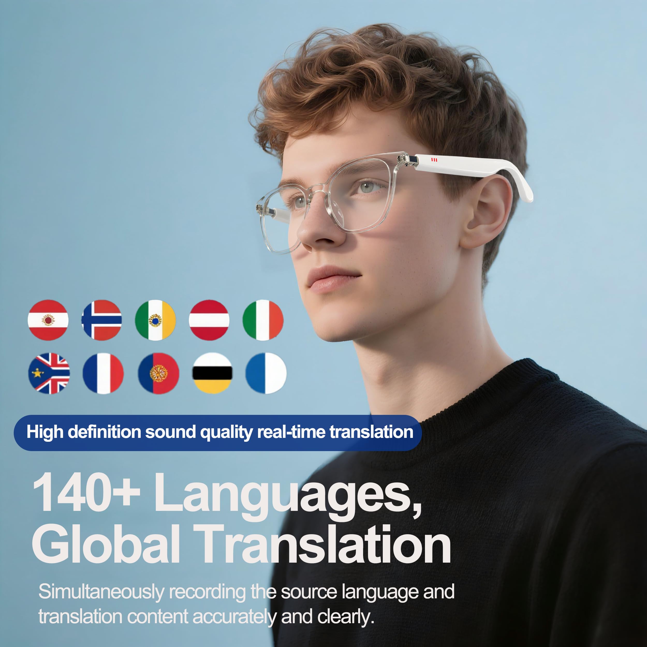 MNVOEQ AI Smart Wireless Bluetooth Translation Glasses for Men/Women with Speakers/Bluetooth&140+ Languages Translation Sports/Travel/Drive/Busniess (C1+AI+Color Change Lenses+Black)