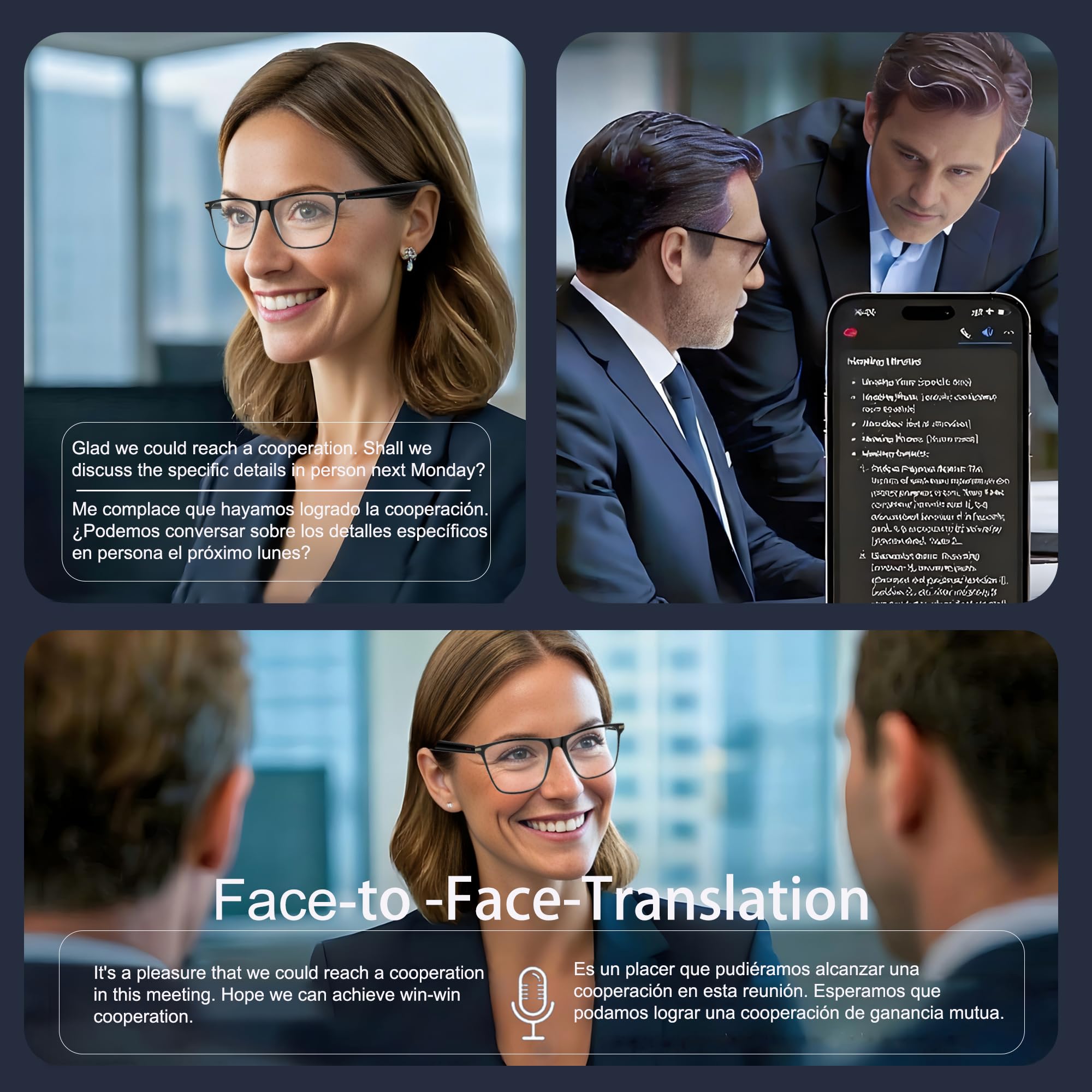 MNVOEQ AI Smart Wireless Bluetooth Translation Glasses for Men/Women with Speakers/Bluetooth&140+ Languages Translation Sports/Travel/Drive/Busniess (C1+AI+Color Change Lenses+Black)