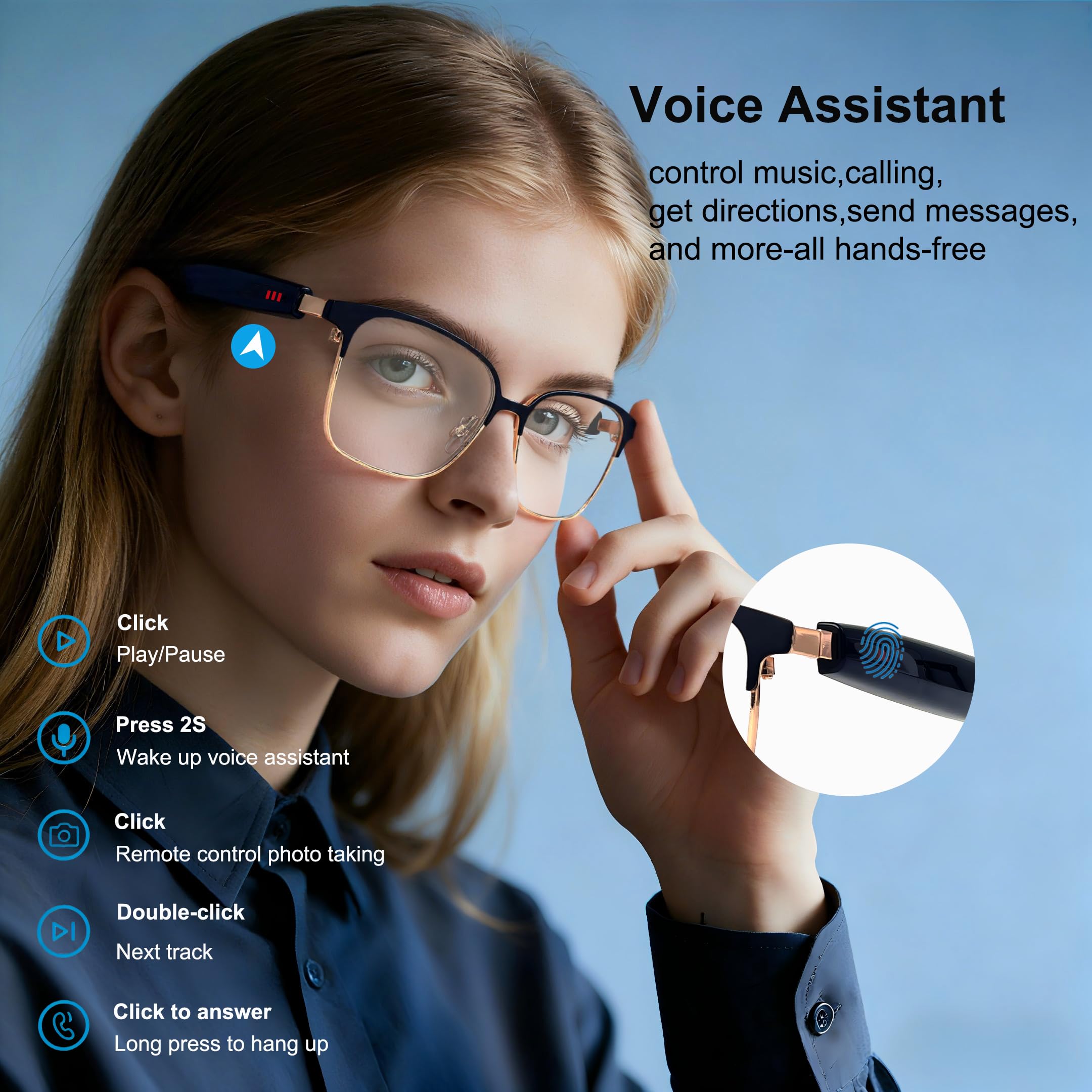 MNVOEQ AI Smart Wireless Bluetooth Translation Glasses for Men/Women with Speakers/Bluetooth&140+ Languages Translation Sports/Travel/Drive/Busniess (C1+AI+Color Change Lenses+Black)