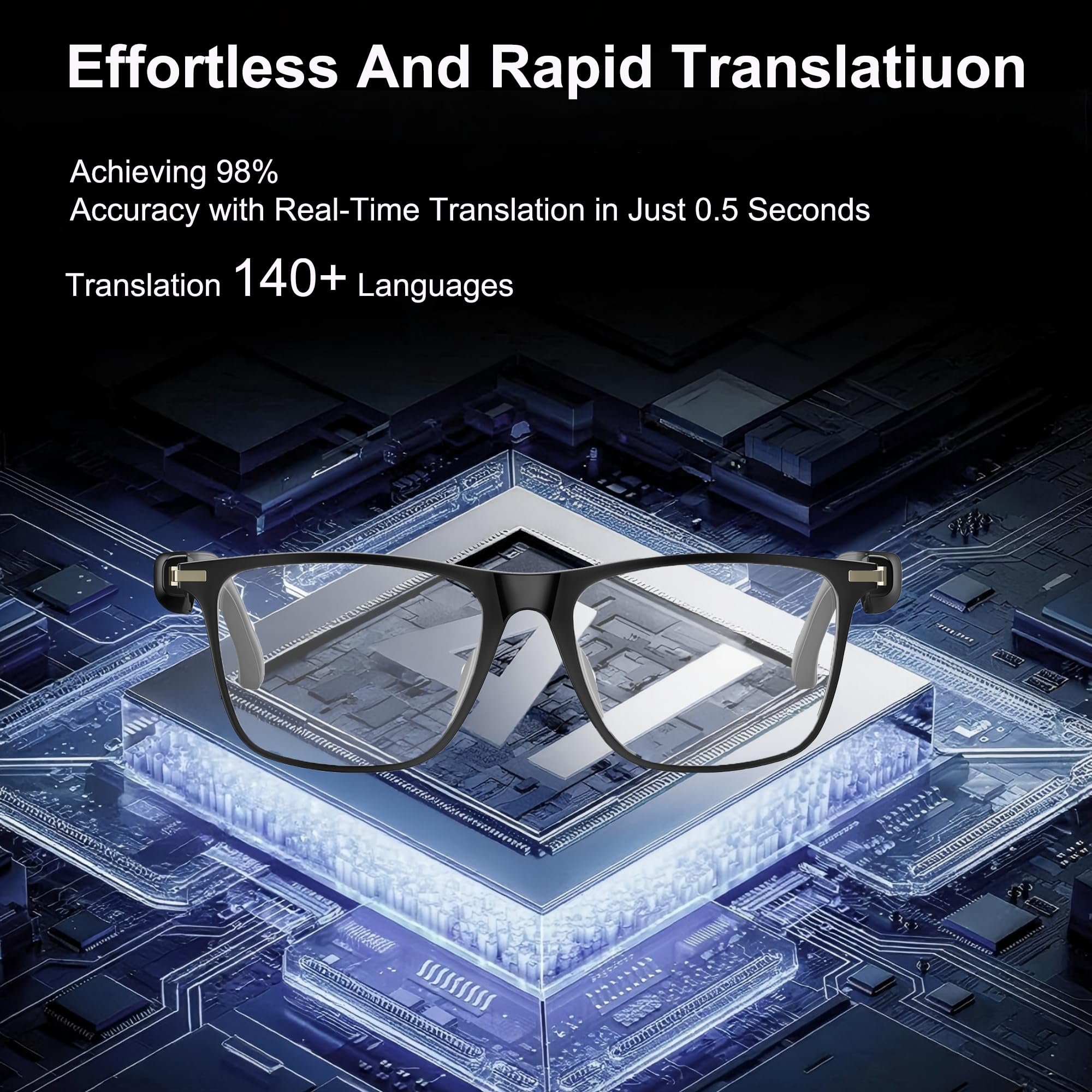 MNVOEQ AI Smart Wireless Bluetooth Translation Glasses for Men/Women with Speakers/Bluetooth&140+ Languages Translation Sports/Travel/Drive/Busniess (C1+AI+Color Change Lenses+Black)