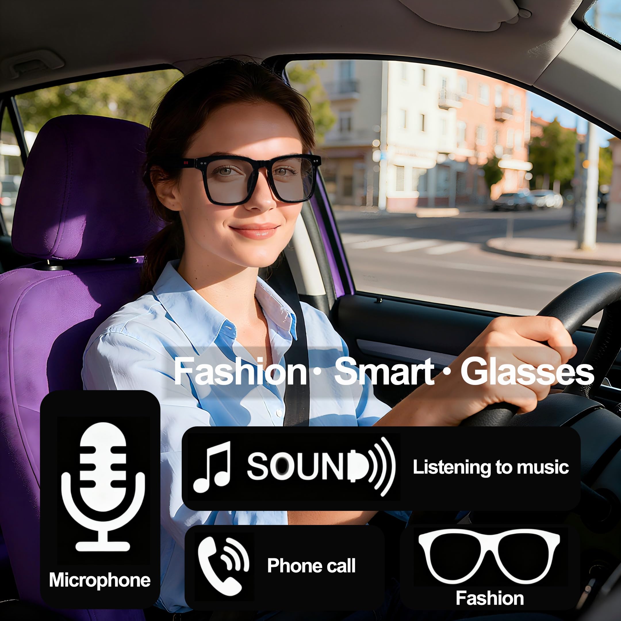 MNVOEQ AI Smart Wireless Bluetooth Translation Glasses for Men/Women with Speakers/Bluetooth&140+ Languages Translation Sports/Travel/Drive/Busniess (C1+AI+Color Change Lenses+Black)