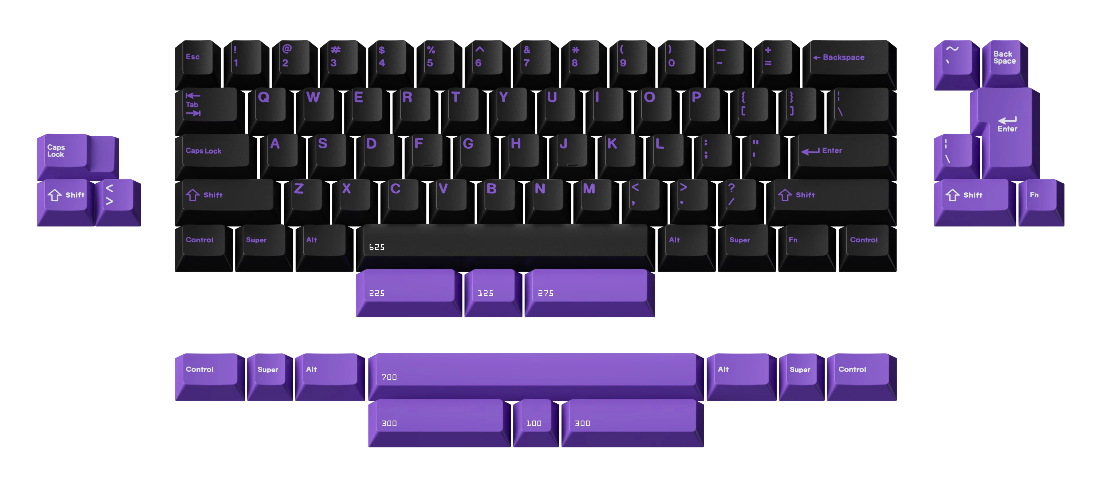 RAKKA 60 ATLAS PCB layout compatibility chart for 60% ANSI ISO split keys and split spacebar options