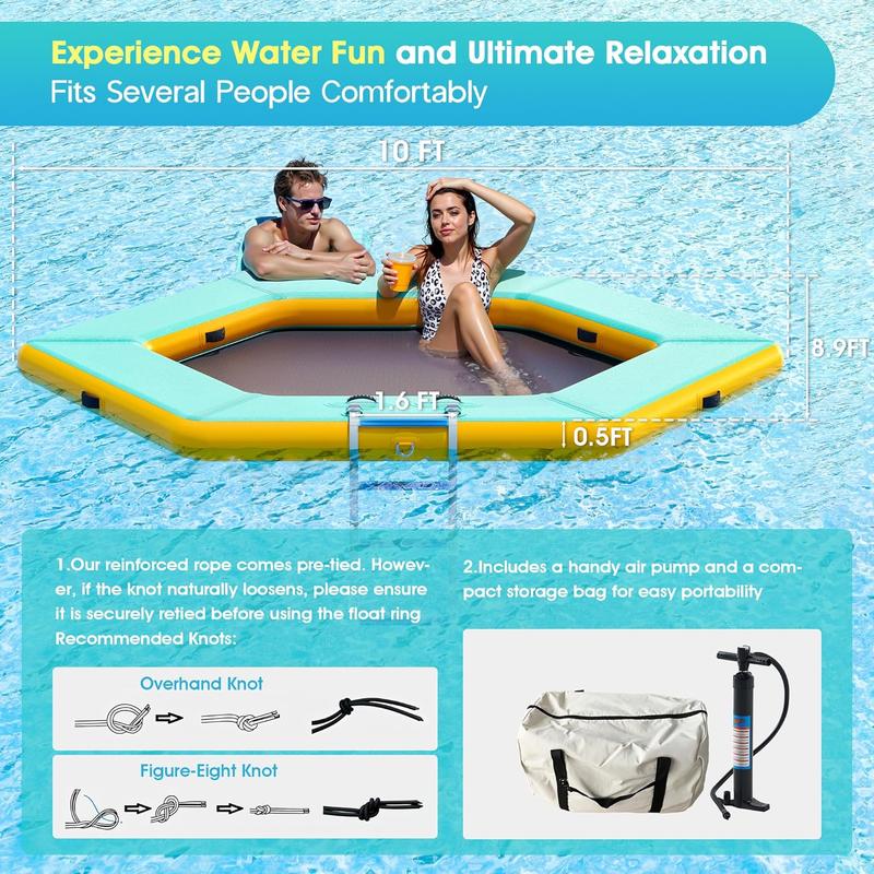 AMERLIFE Inflatable Floating Dock & Water Hammock Combo – Heavy Duty PVC Raft with Non-Slip EVA Surface, Mesh Bed, Rope & Soft Ladder, Cup Holders – Perfect for Pool, Lake, Beach, or Ocean