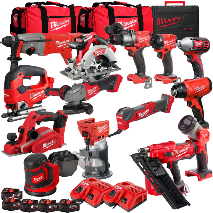 ALL IN ONE:18V 14 Piece Power Tool Kit with 5 x 5.0Ah Batteries T4TM-50