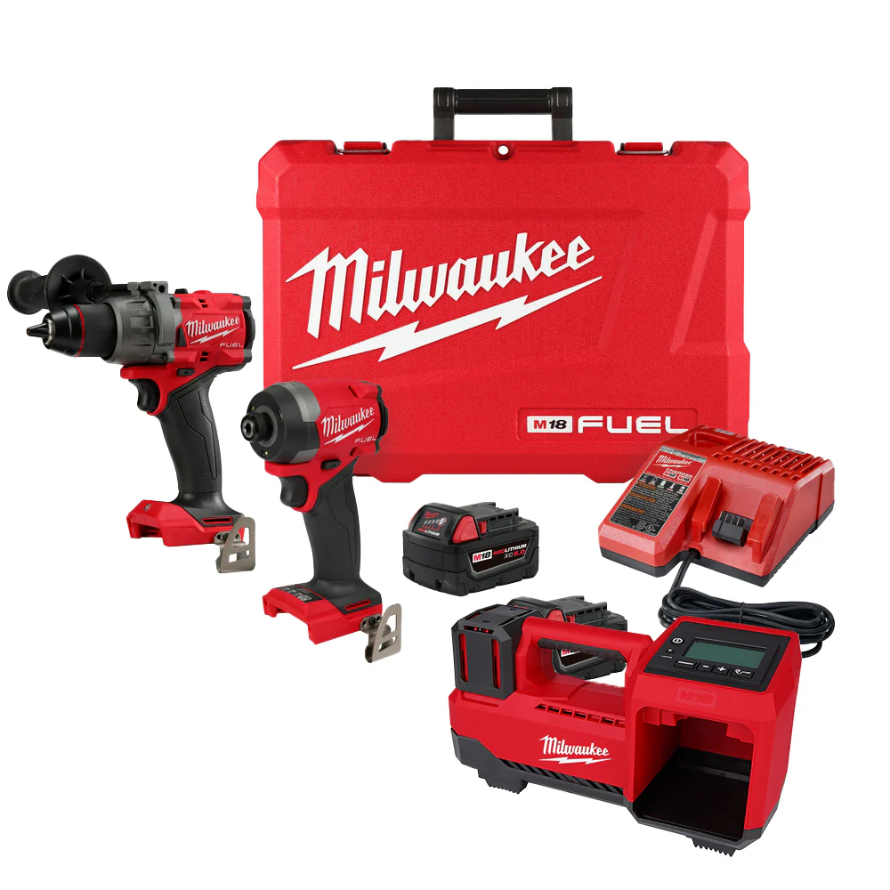 CLEARANCE:3697-22IN M18 FUEL 18V Hammer Drill | Drive Kit w| M18 Tire Inflator