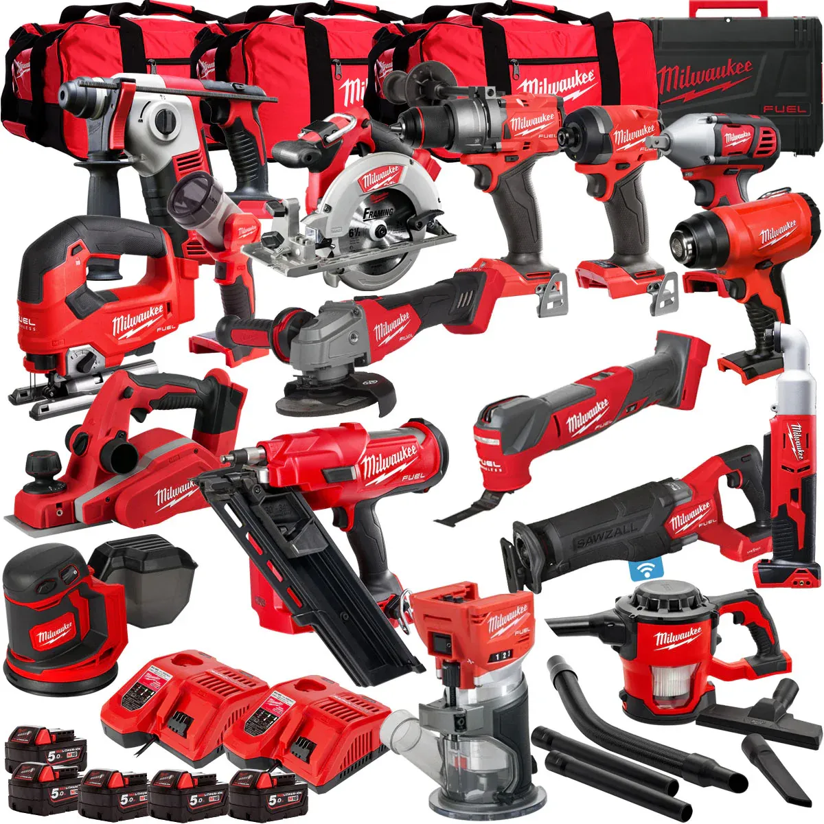 18V 17 Piece Power Tool Kit with 5 x 5.0Ah Batteries T4TM-39-NICCBOX