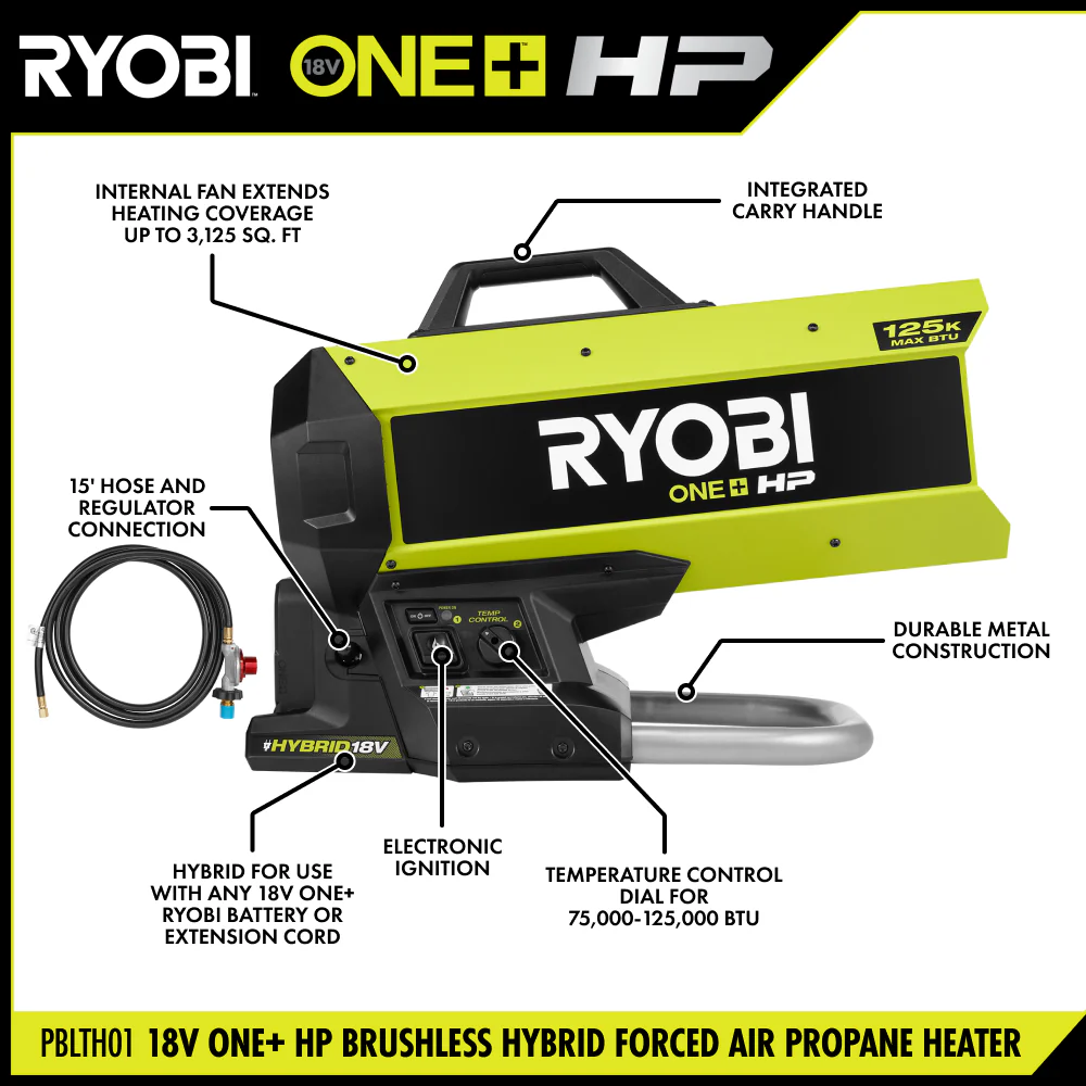 18V ONE+ HP Brushless Hybrid Forced Air Propane Heater
