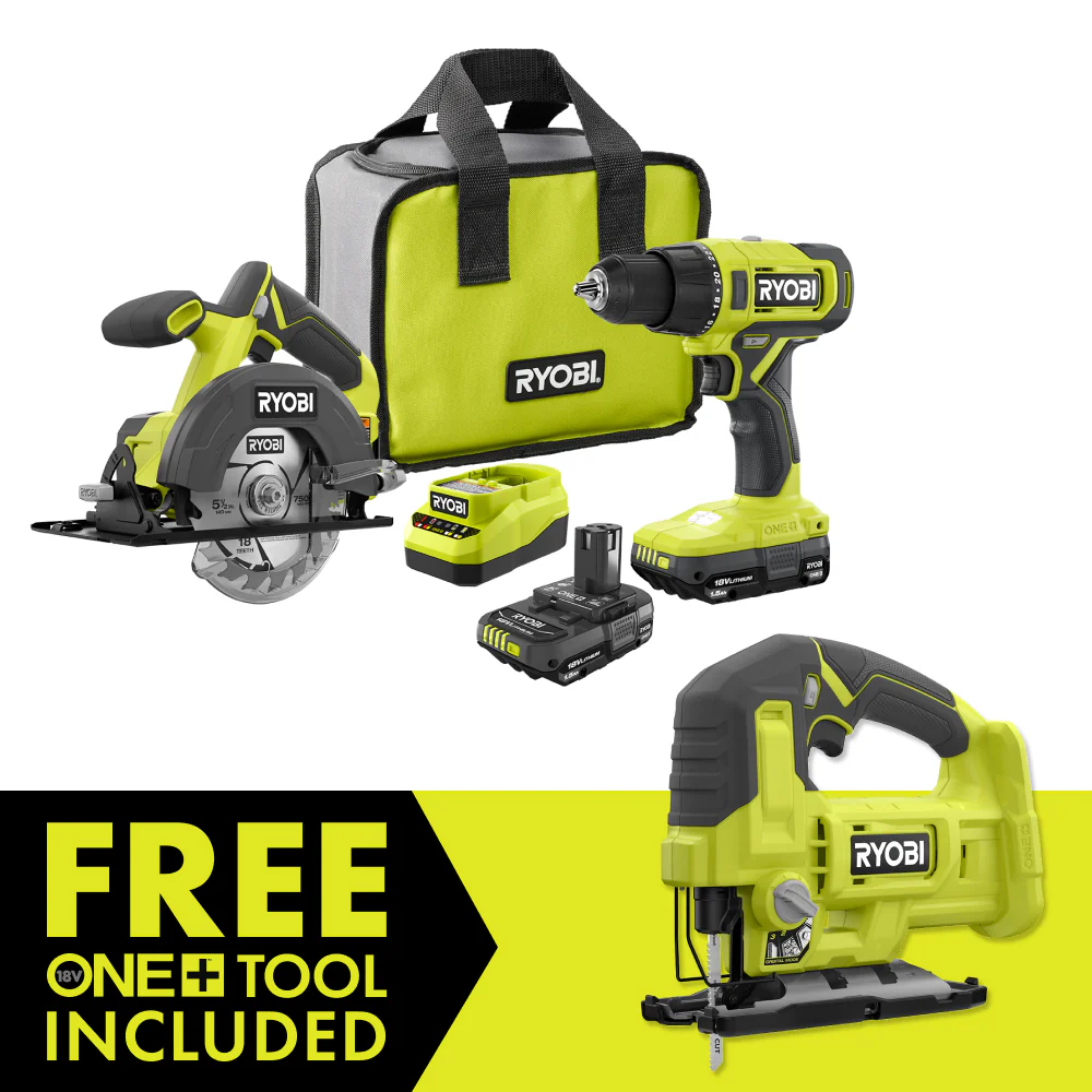 Ryobi 18V ONE+ 2-TOOL COMBO KIT WITH FREE 18V ONE+ JIG SAW