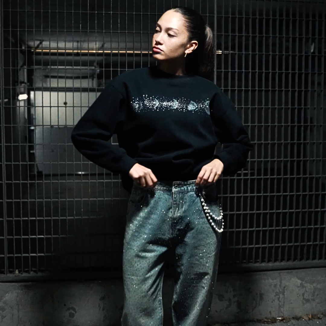VYBES Rhinestone Moon Crewneck