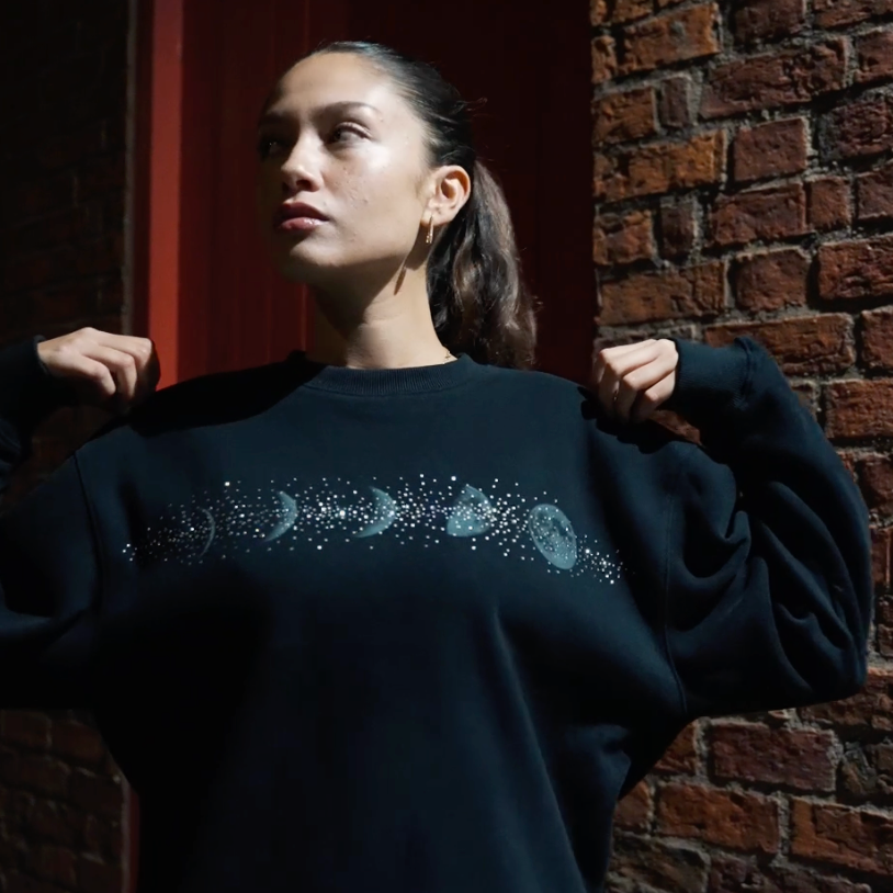 VYBES Rhinestone Moon Crewneck
