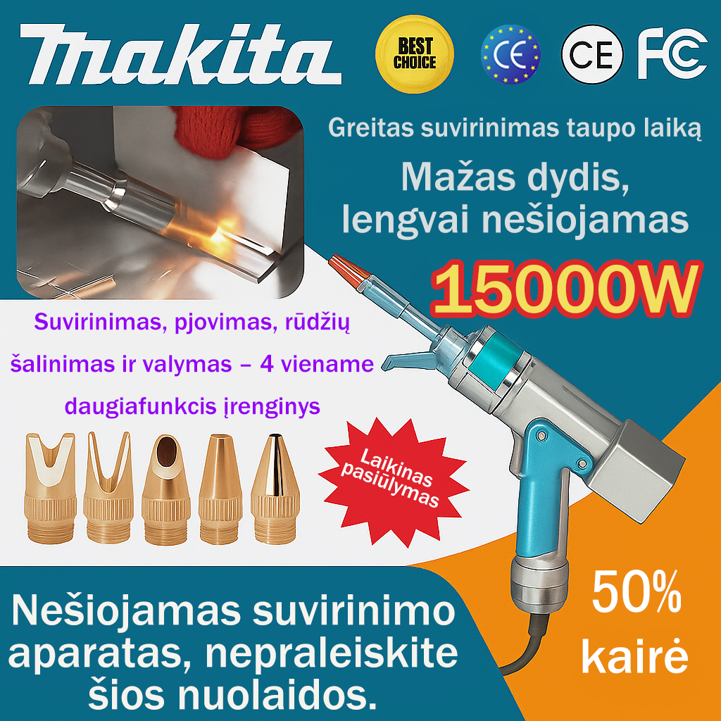 🎉【Specialus pasiūlymas parduotuvėje】Inovatyvus nešiojamas lazerinis suvirinimo pistoletas „Makita“ 15000 W 4 viename💪