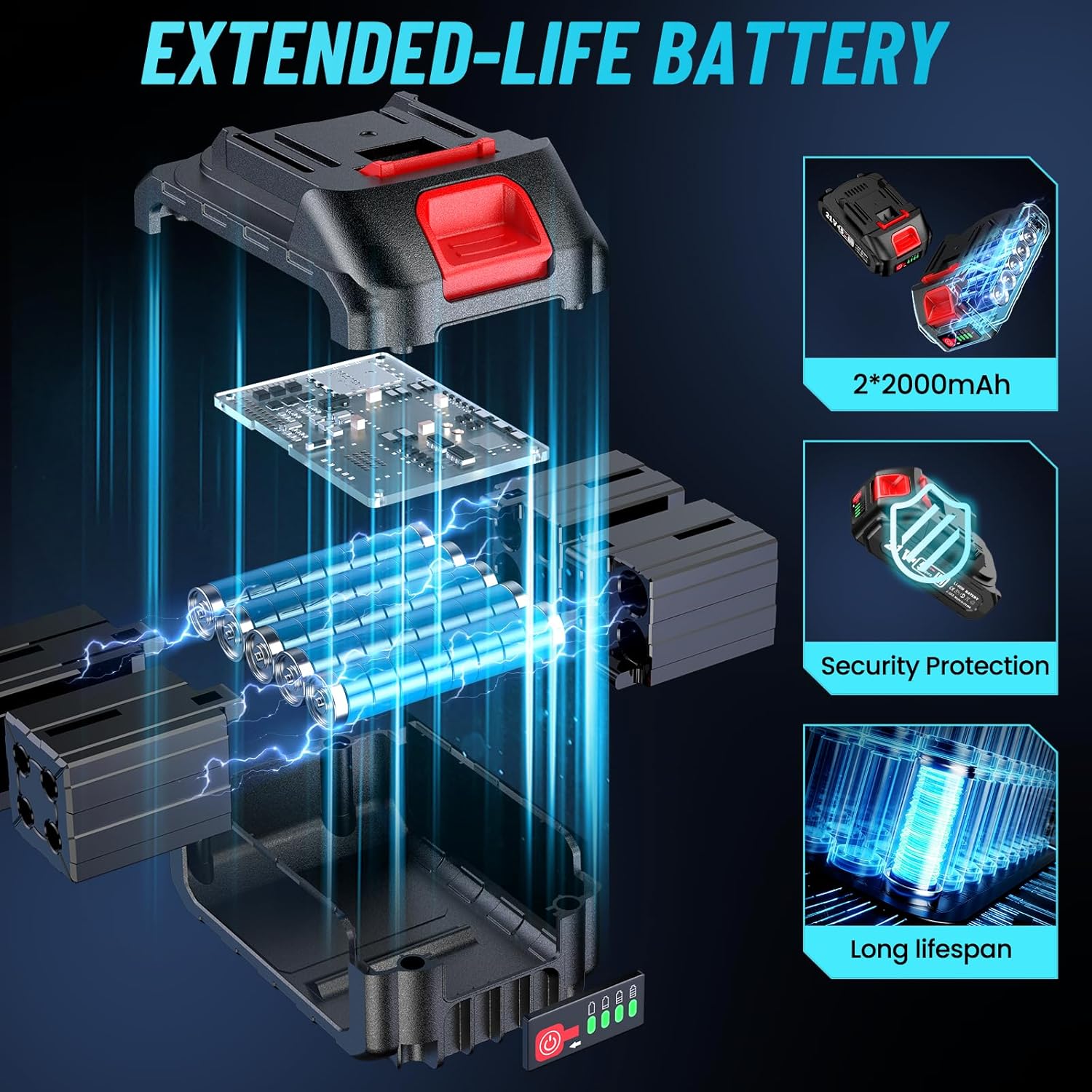 Mini motosserra Seesii de 8 polegadas, motosserra sem fios com 2 baterias de 2000 mAh, sistema de abastecimento de óleo e corrente de substituição, motosserra portátil com fecho de segurança, motosserra a bateria para corte de árvores, CH820+