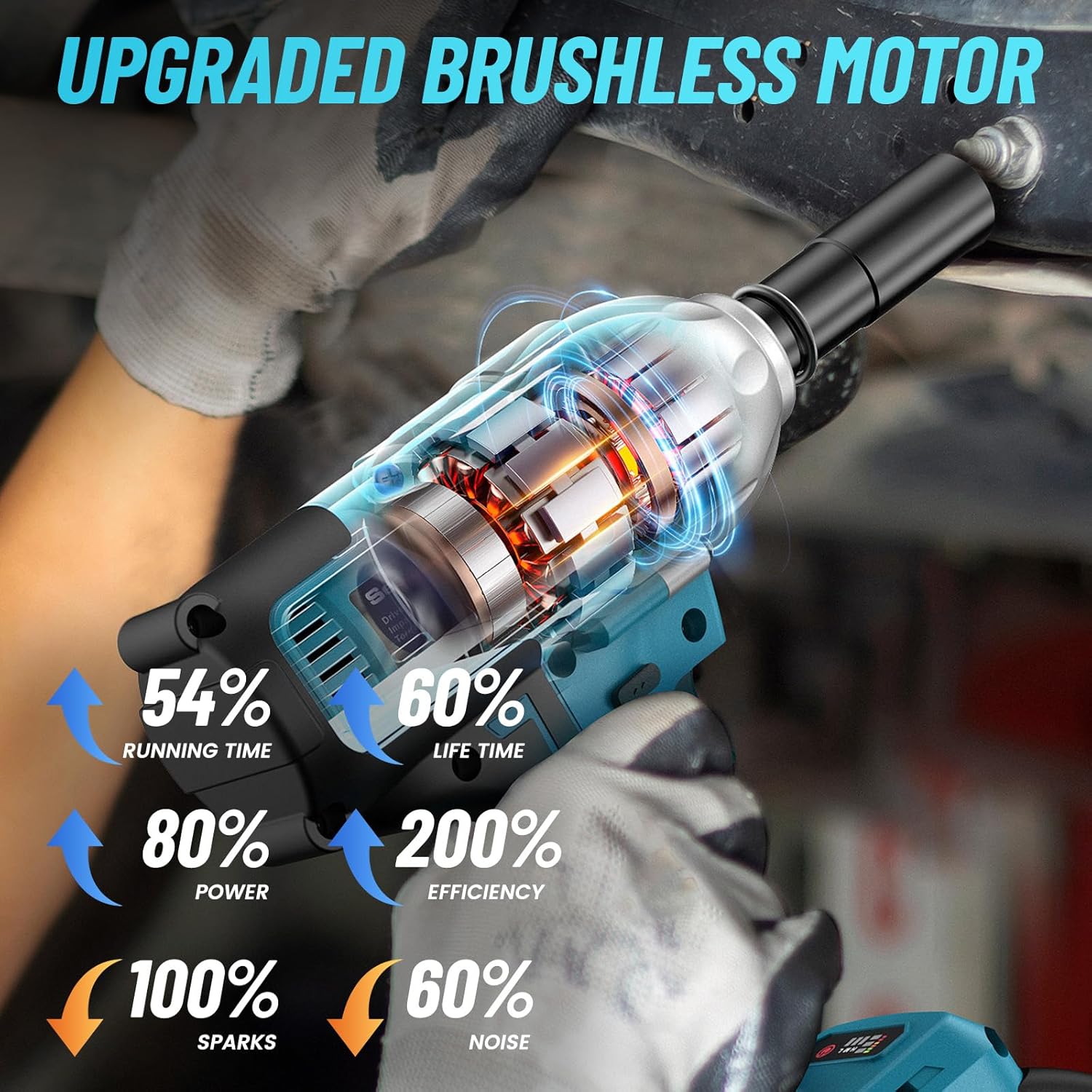 Chave de Impacto Seesii 665 FT-LBS (900 N.m) 3300IPM 1/2 Pistola de Impacto Elétrica de Alto Torque Chave de Impacto Sem Fio com Bateria de 21 V 2x4.0 Ah 6 Soquetes e Alojamento para Casa Carro Camião Conjunto de Ferramentas para Remover Porcas de Roda