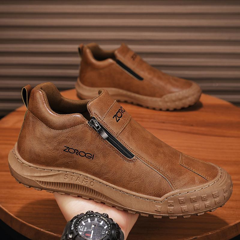 Men's shoes 2025 spring new sports casual leather shoes lazy slip-on