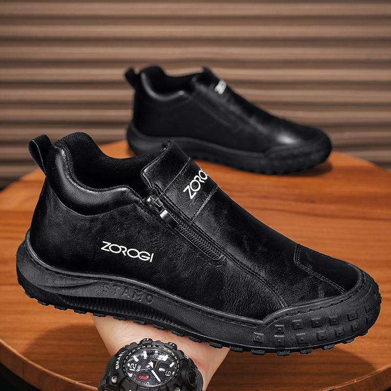 Men's shoes 2025 spring new sports casual leather shoes lazy slip-on