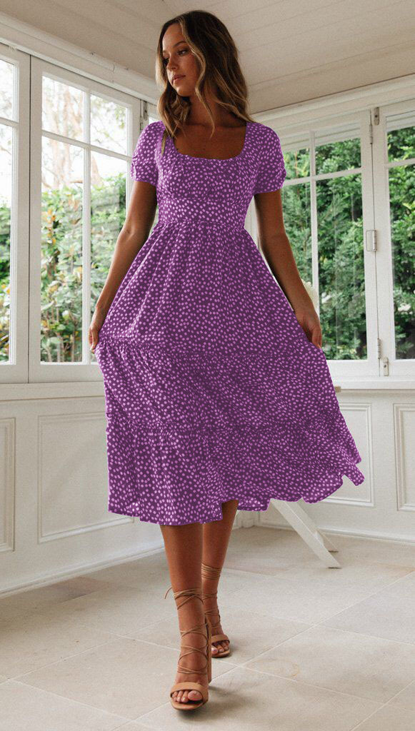 Square Neck Puff Sleeve Floral Print Maxi Dress