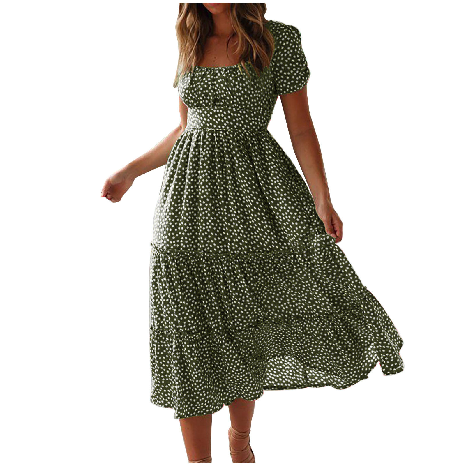 Square Neck Puff Sleeve Floral Print Maxi Dress