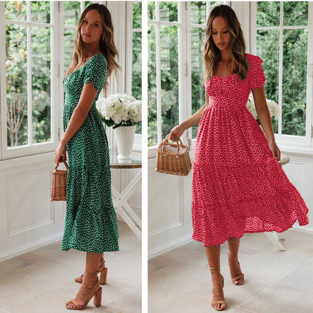 Square Neck Puff Sleeve Floral Print Maxi Dress