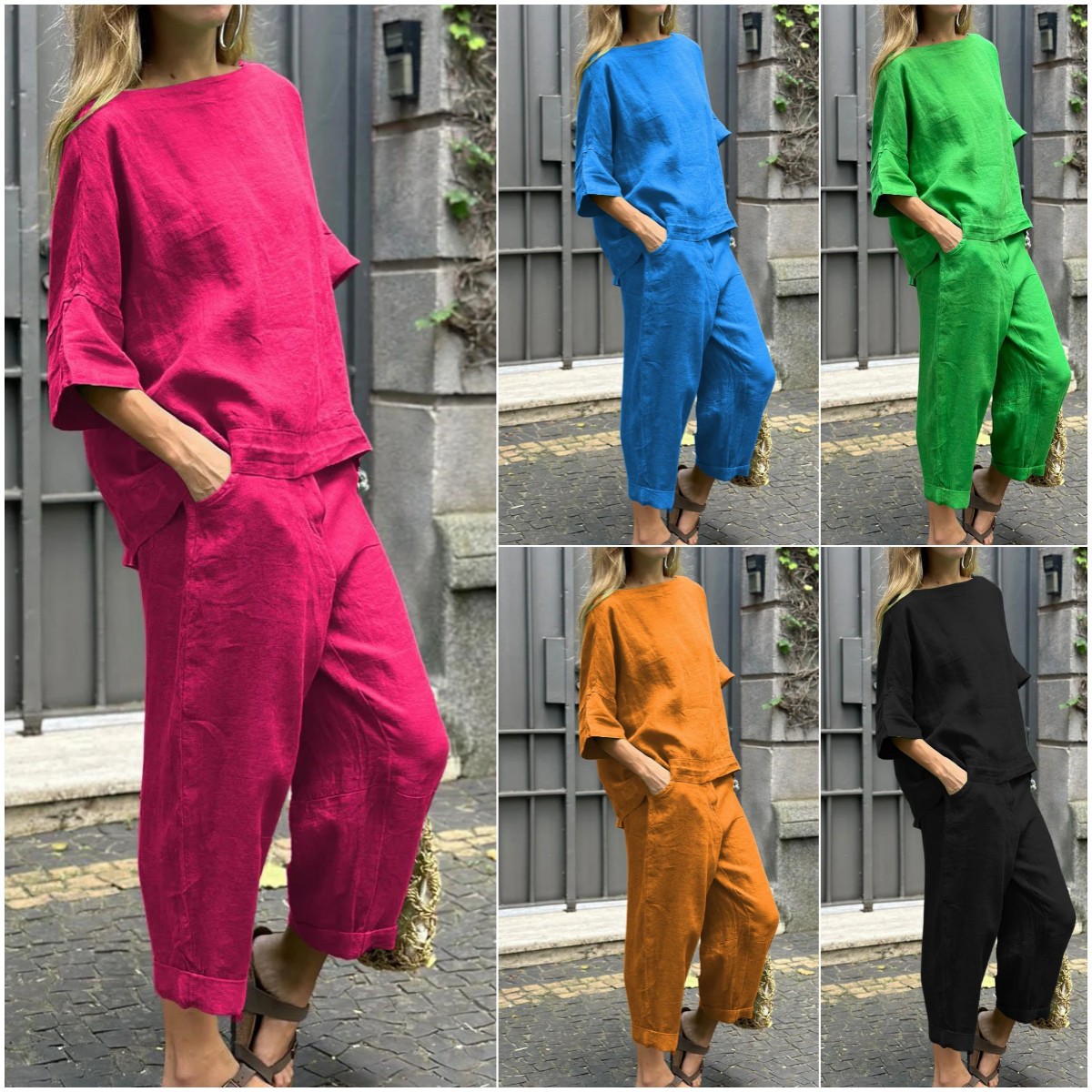 2025 summer new 2-piece women's large-size cotton and linen shirt suit high-waisted slacks