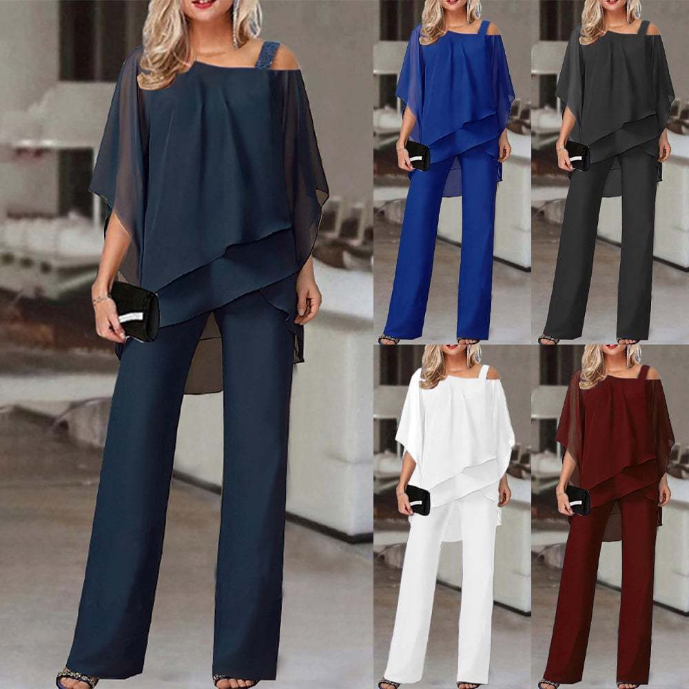 Elegant Layered Chiffon Top & Wide-Leg Pants Set