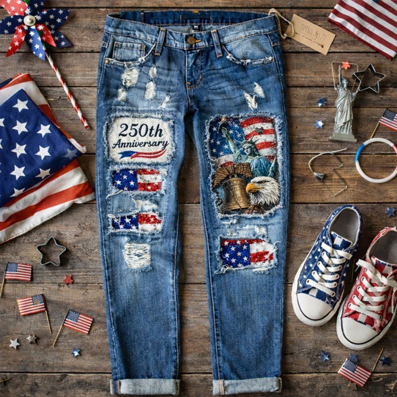 Women's US 250th Anniversary Print Casual Jeans