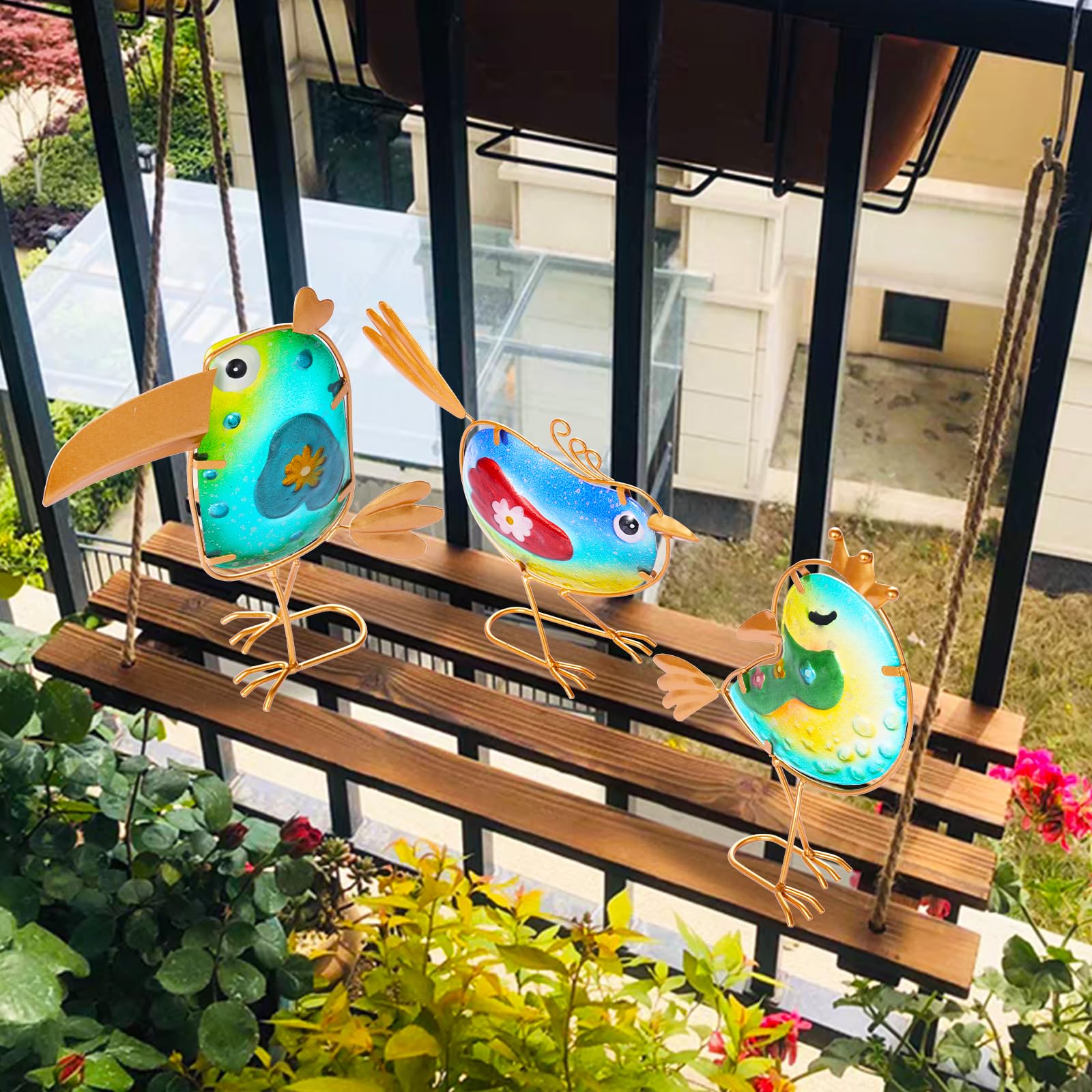 Funny Metal & Glass Bird Decor