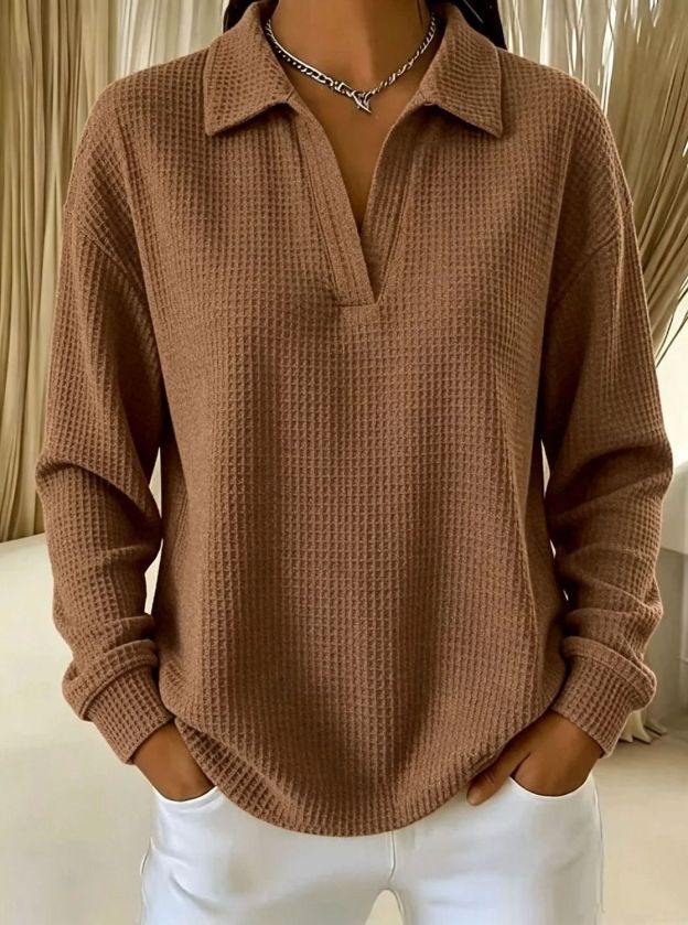 Women's Waffle Shirt Tunic Casual Shirt Texture Vacation Casual Casual Daily Work Blue White Grass Green Black Yellow Fall Winter