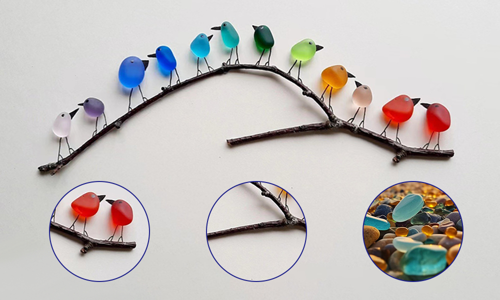 🎁2025 New Year Gift,SheremArt Sea Glass Birds Decor Coastal Love Notes