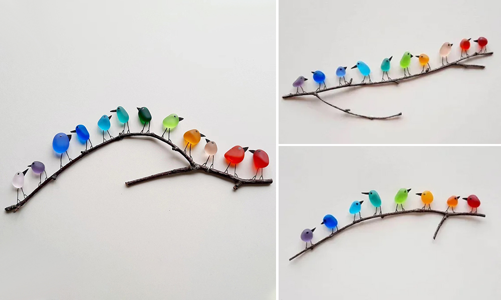 🎁2025 New Year Gift,SheremArt Sea Glass Birds Decor Coastal Love Notes