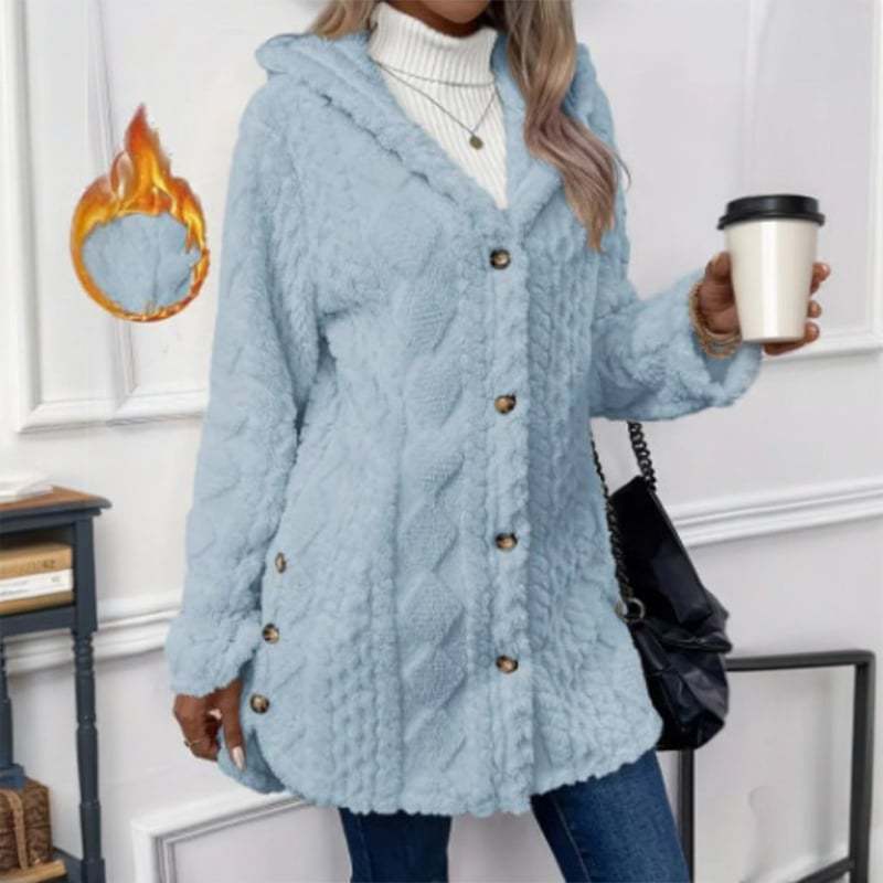 Women's Fall Winter Warm Fashion  Hooded Cardigan Long Sleeve Coat, Stylish Outerwear for Casual Daily Wear & School Activities