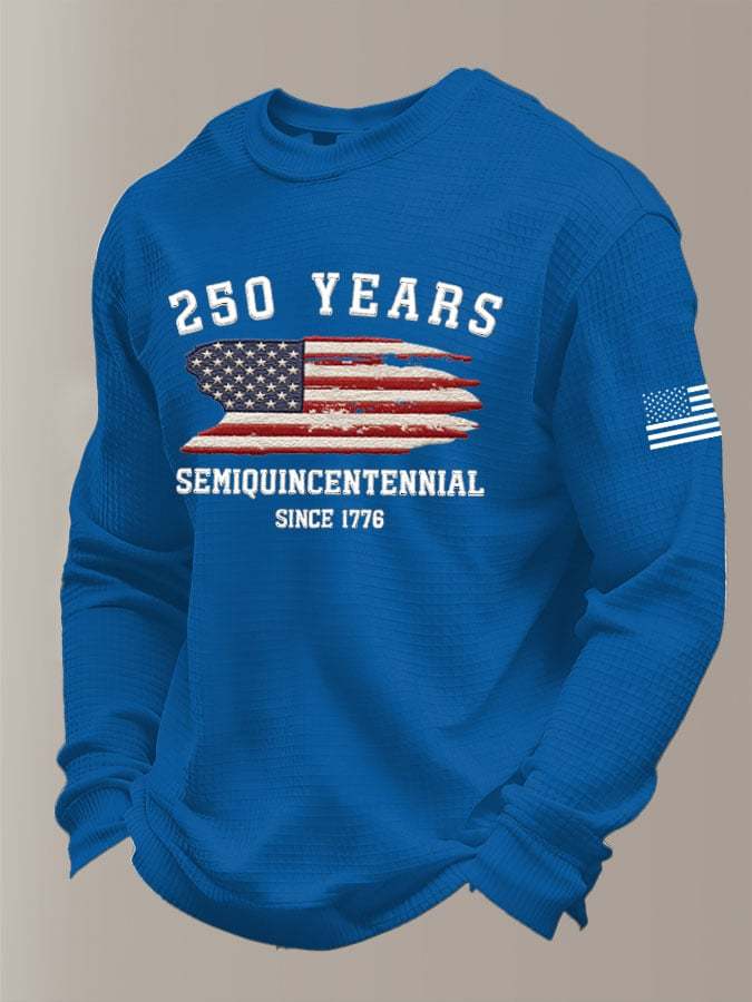 Men's 250th America Anniversary Casual Printed Waffle Fabric Long-Sleeved T-Shirt
