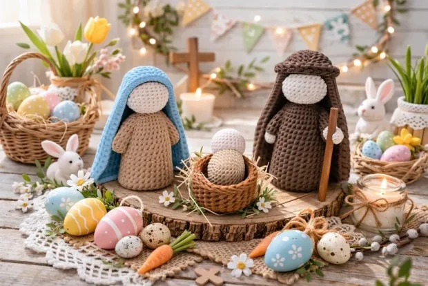 ✝️ He Is Risen – Handmade Crochet Nativity Easter Decor Set(3pcs)🐣🌸