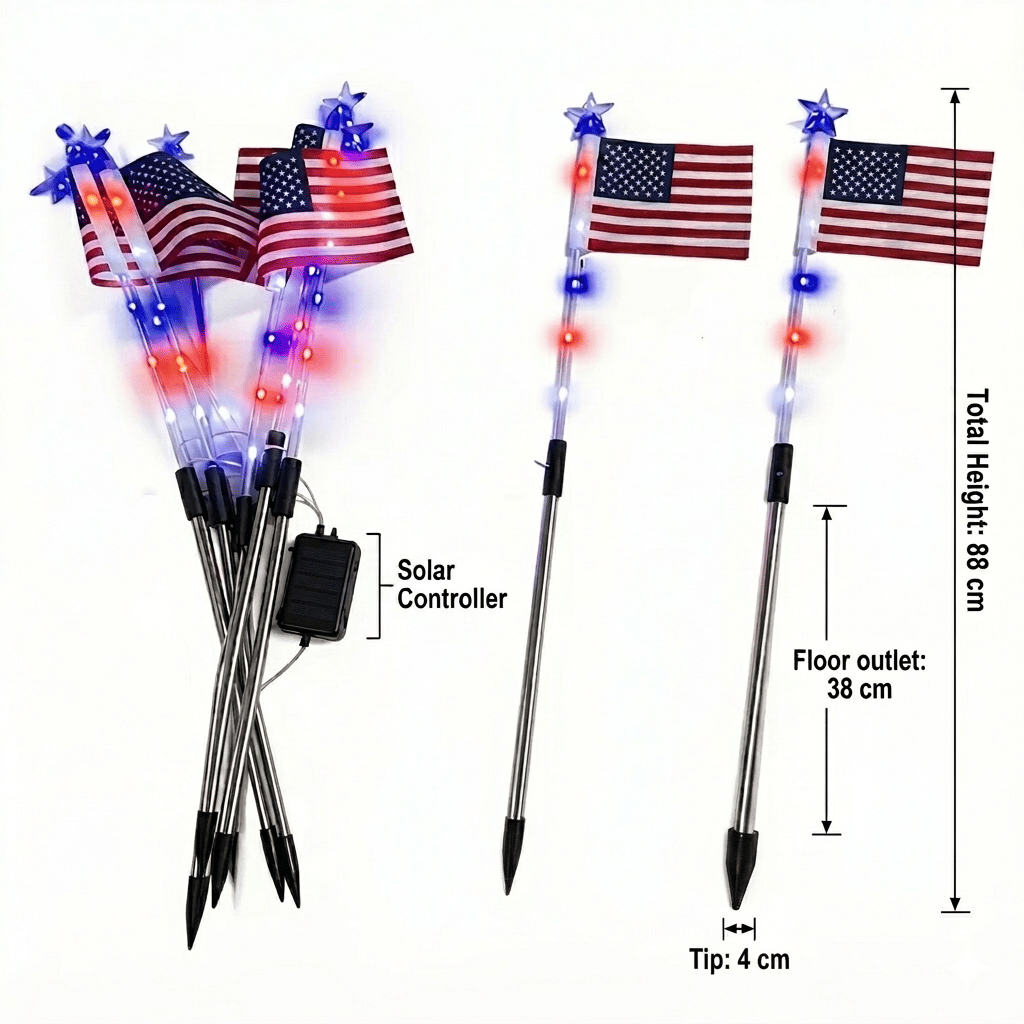 🔥Last Day: 49% OFF🔥8 Solar American Flag Pathway Lights – Red, White & Blue Yard Glow for 250th Independence Celebration 🇺🇸✨