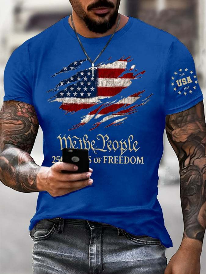 Men's 250th America Anniversary Casual Printed T-Shirt