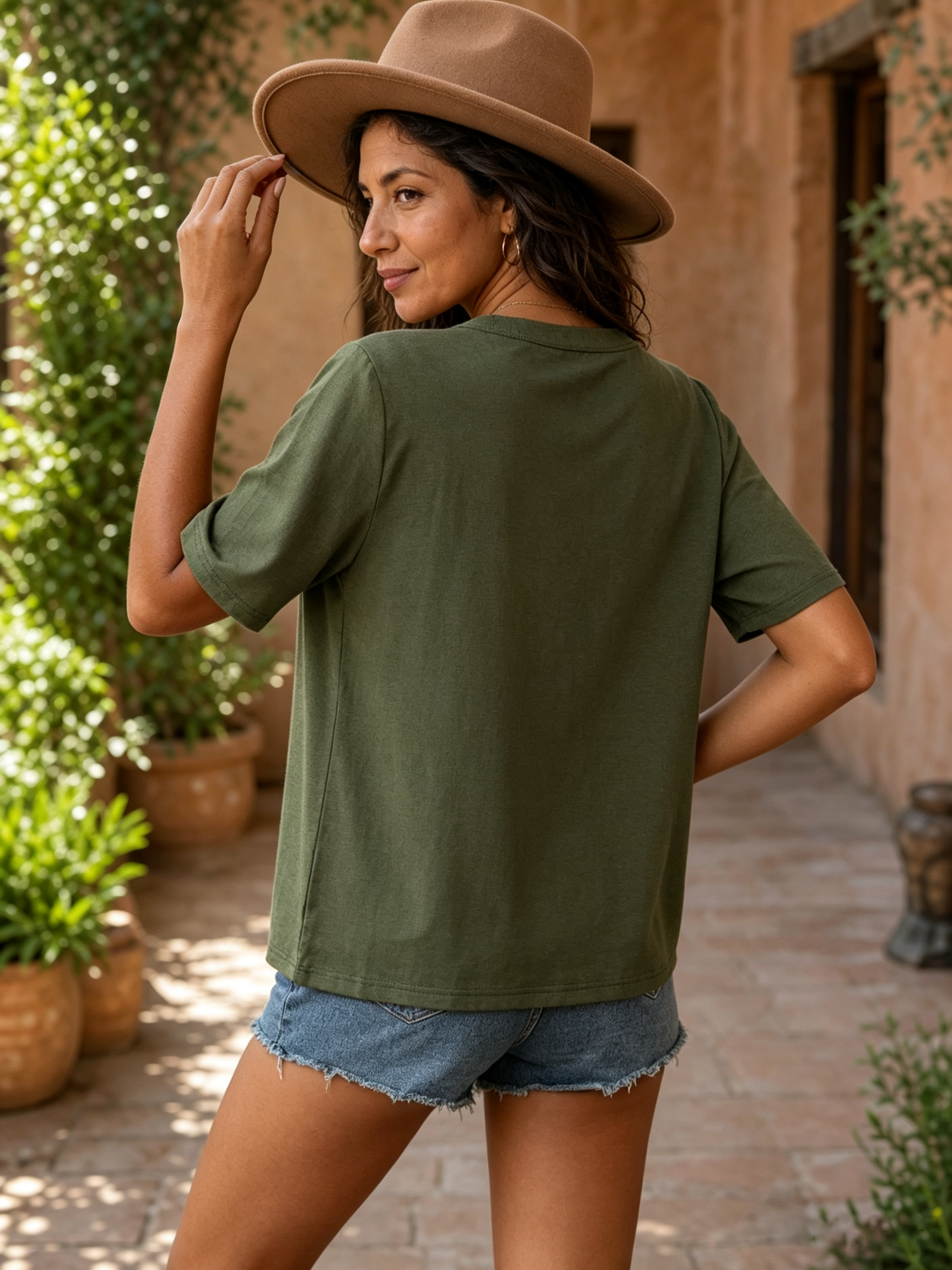 Embroidered Notched Short Sleeve T-Shirt