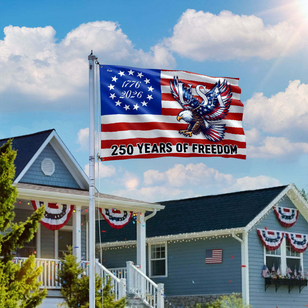 250 Years Of Freedom Flag | Bald Eagle Patriotic 1776–2026 Grommet Flag