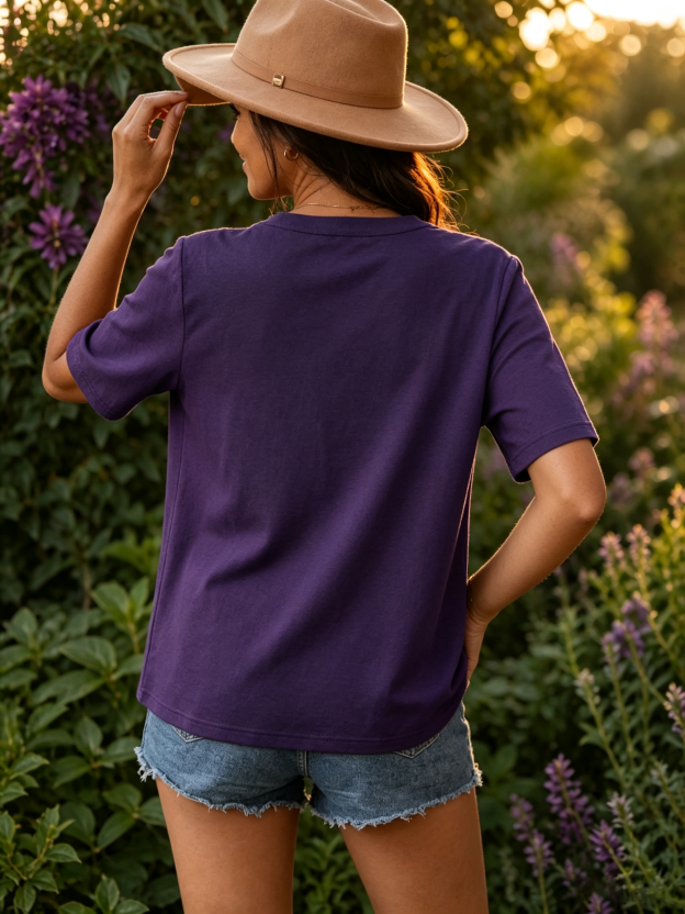 Embroidered Notched Short Sleeve T-Shirt