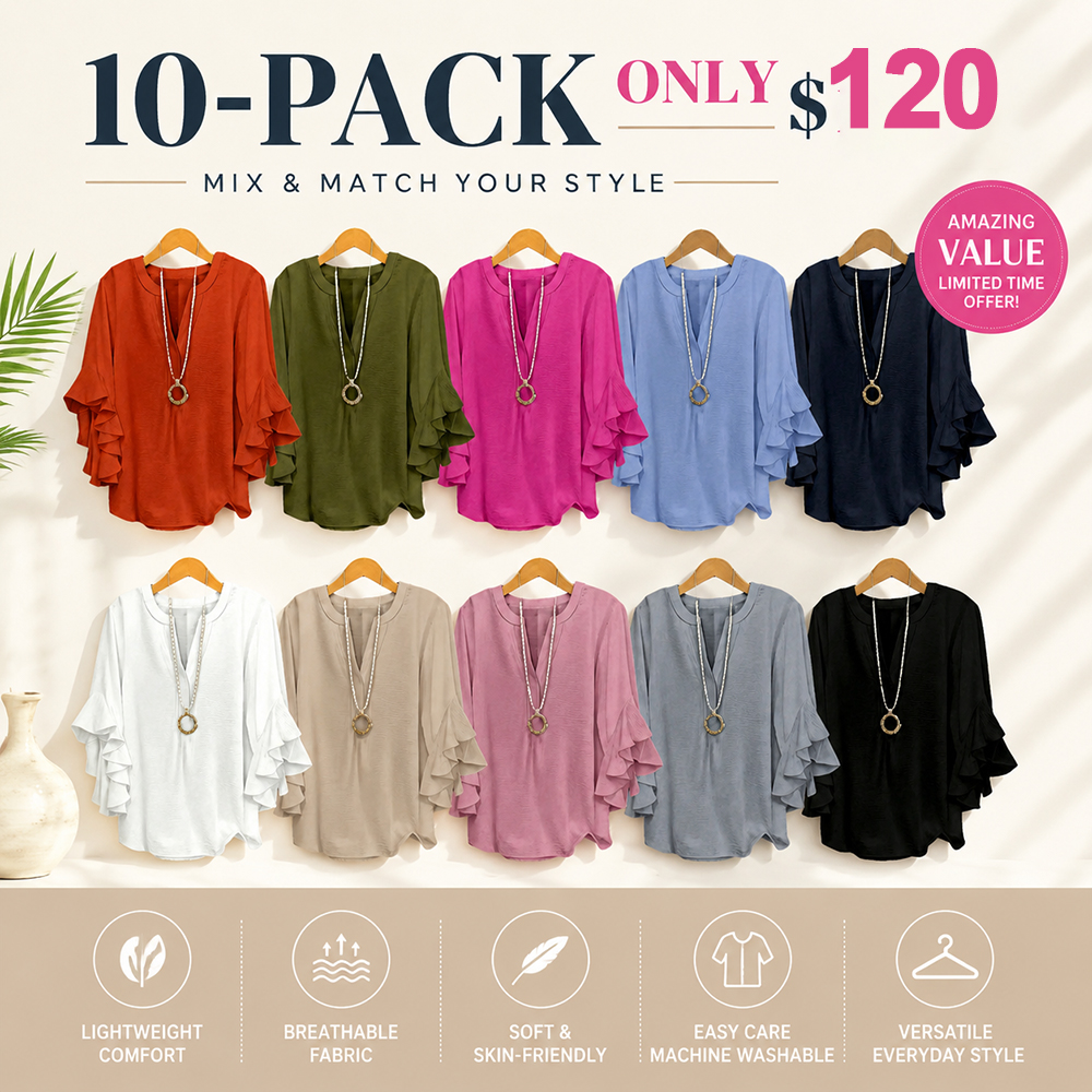 ⚡Last stock⚡- Plus Size Ruffle Sleeve V-Neck Shirt Top