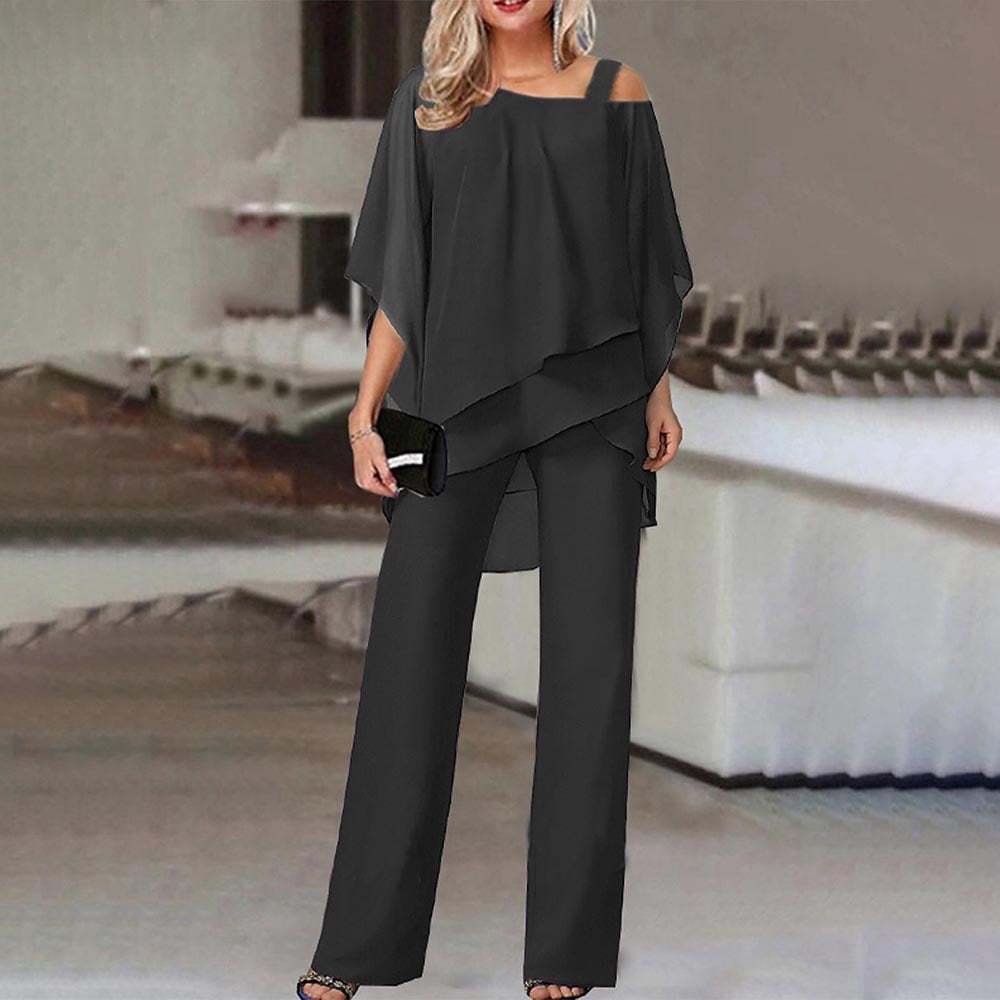 Elegant Layered Chiffon Top & Wide-Leg Pants Set