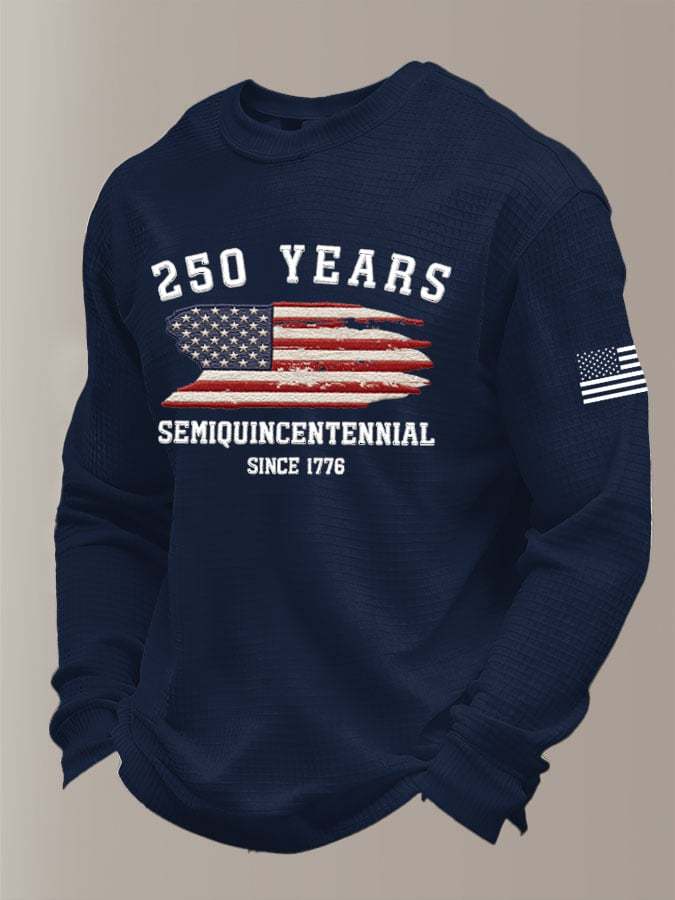 Men's 250th America Anniversary Casual Printed Waffle Fabric Long-Sleeved T-Shirt