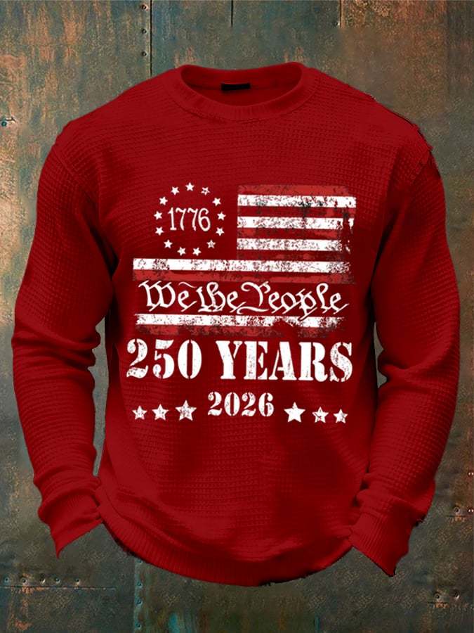🎖️Men's 250th America Anniversary Casual Printed Waffle Fabric Long-Sleeved T-Shirt
