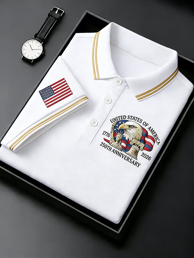 Men's Retro 250th Anniversary of the United States Independence Day Cross Print Polo Shirt