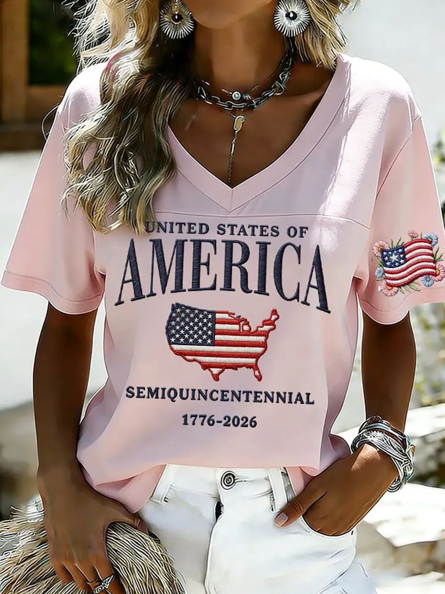 Women'S 250Th Anniversary Print V-Neck Top