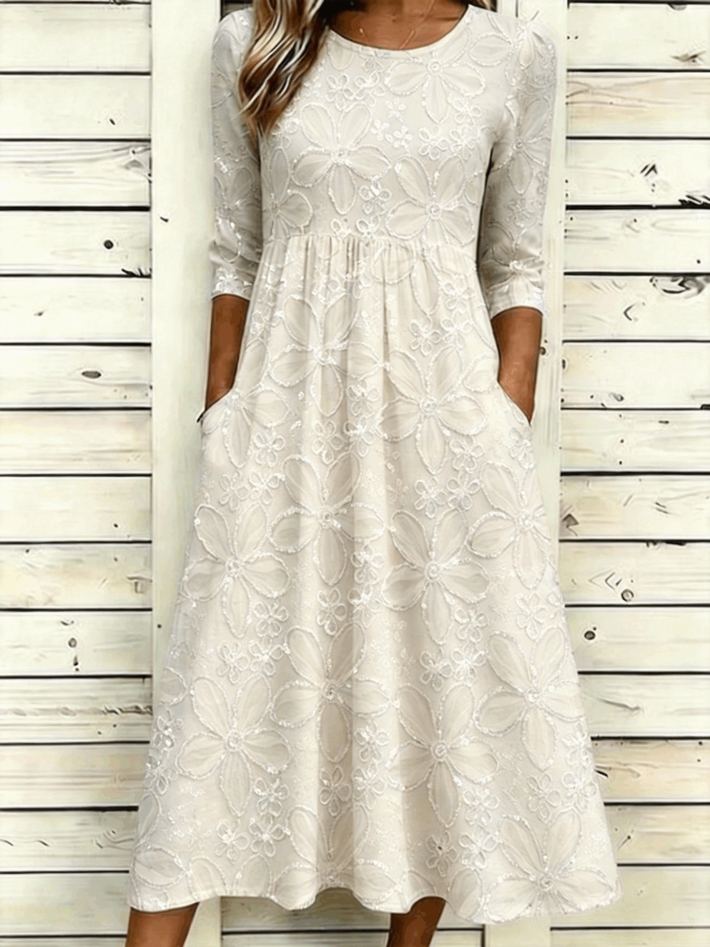 Daisy Floral Sequin Print Casual A-Line Midi Dress