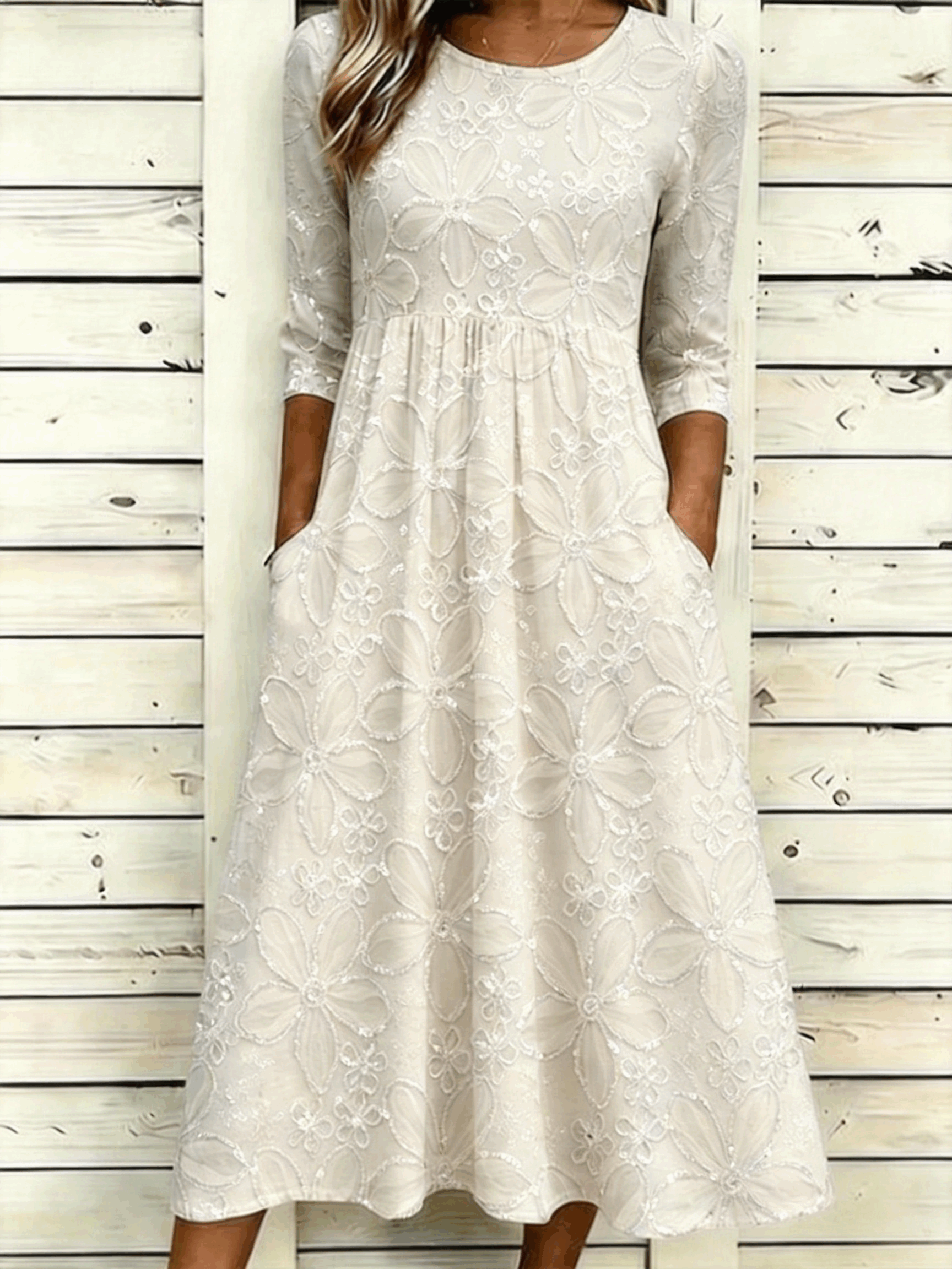 Daisy Floral Sequin Print Casual A-Line Midi Dress