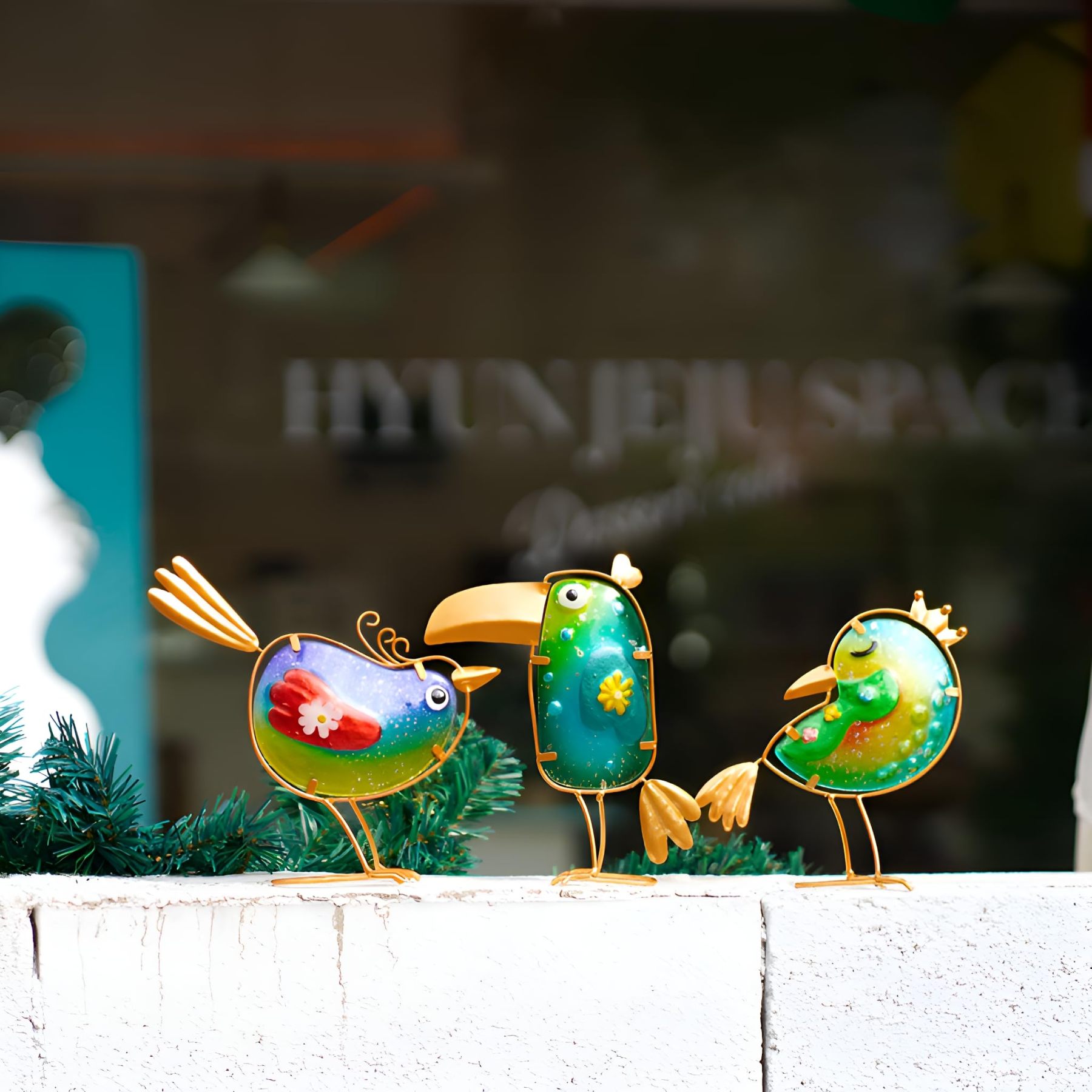 Funny Metal & Glass Bird Decor